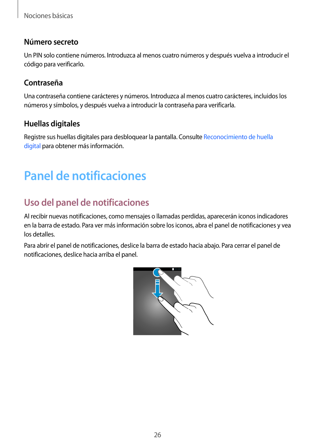 Samsung SM-A510FZKAPHE manual Panel de notificaciones, Uso del panel de notificaciones, Número secreto, Contraseña 