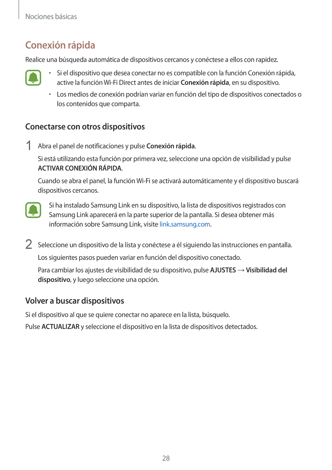 Samsung SM-A510FEDAPHE, SM-A510FZWAPHE Conexión rápida, Conectarse con otros dispositivos, Volver a buscar dispositivos 