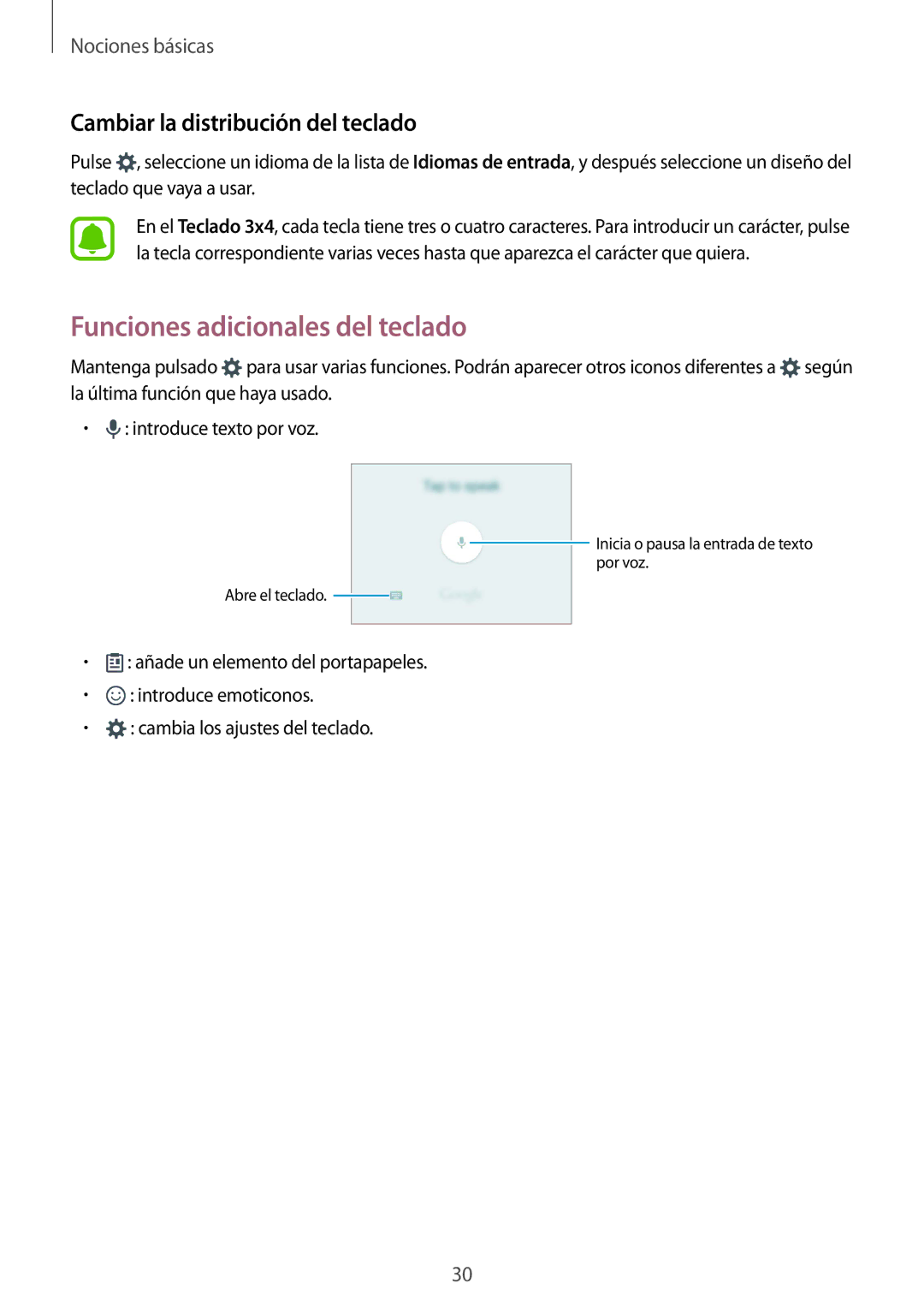 Samsung SM-A510FZKAPHE, SM-A510FEDAPHE manual Funciones adicionales del teclado, Cambiar la distribución del teclado 