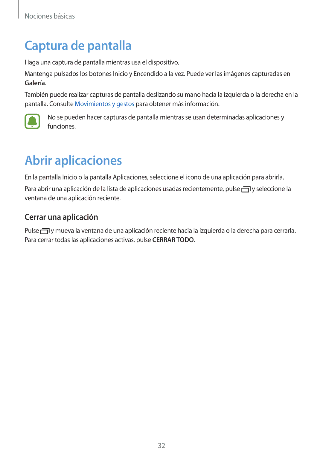 Samsung SM-A510FEDAPHE, SM-A510FZWAPHE, SM-A510FZKAPHE manual Captura de pantalla, Abrir aplicaciones, Cerrar una aplicación 