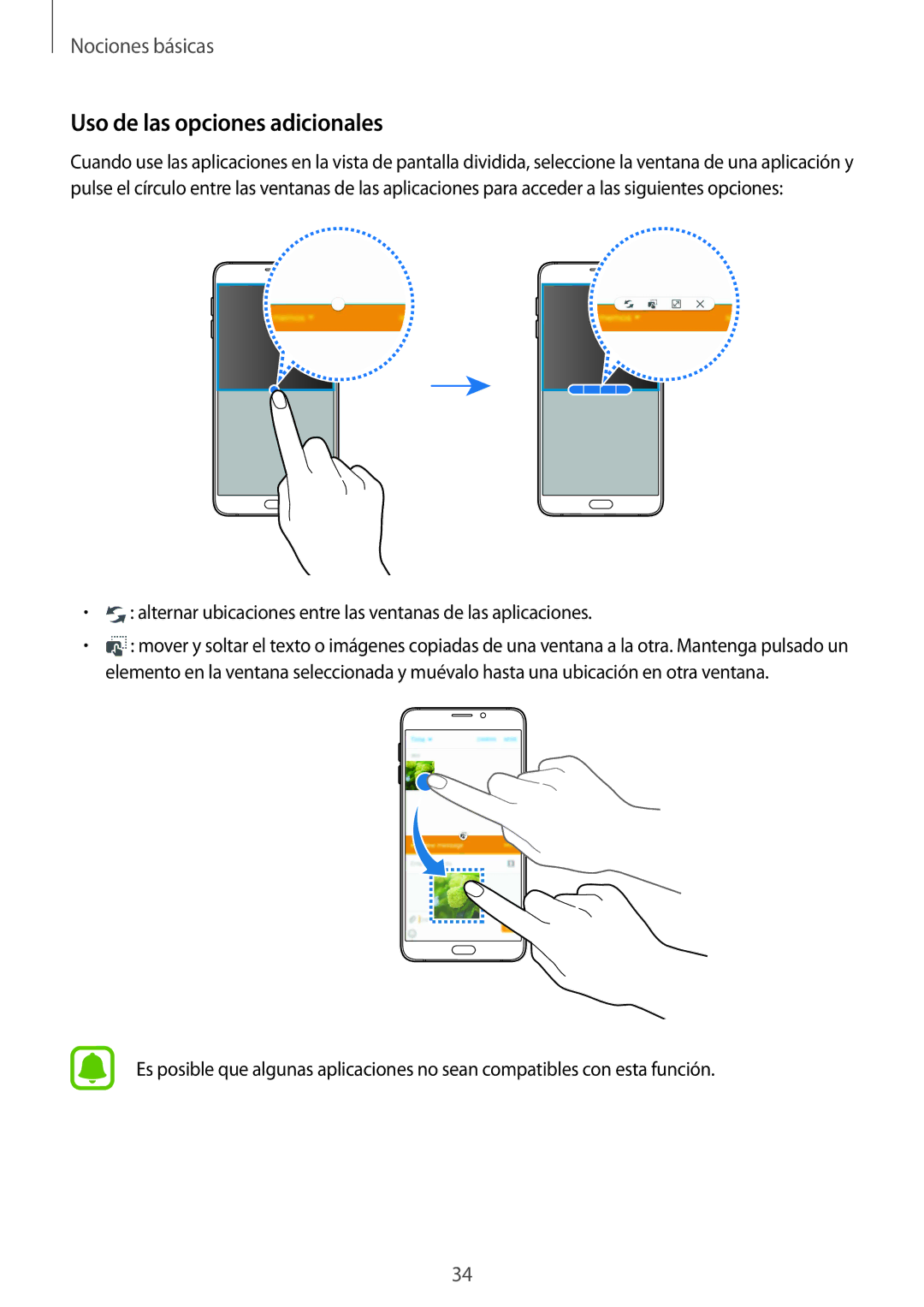 Samsung SM-A510FZKAPHE manual Uso de las opciones adicionales, Alternar ubicaciones entre las ventanas de las aplicaciones 