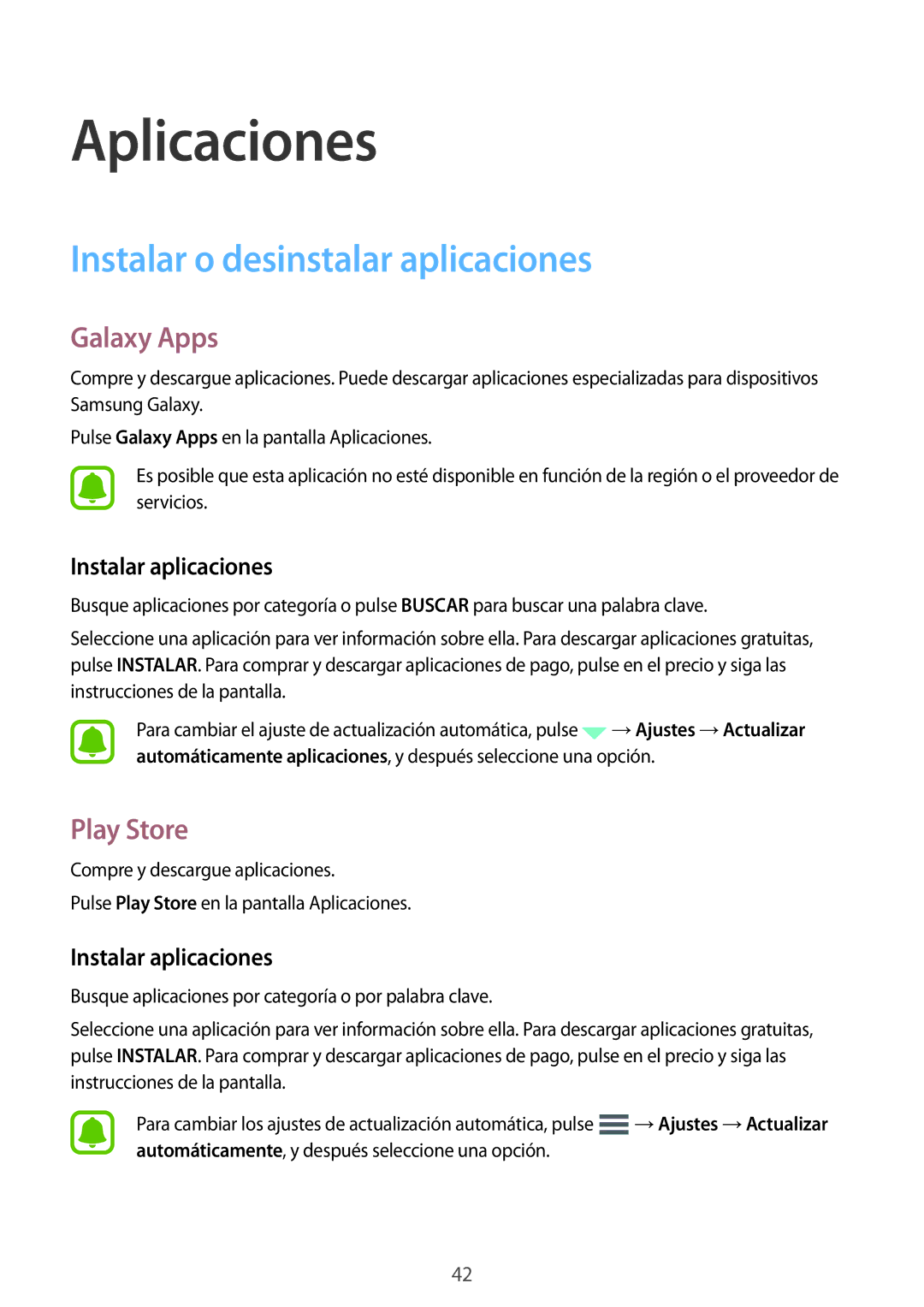 Samsung SM-A510FZKAPHE, SM-A510FEDAPHE Instalar o desinstalar aplicaciones, Galaxy Apps, Play Store, Instalar aplicaciones 