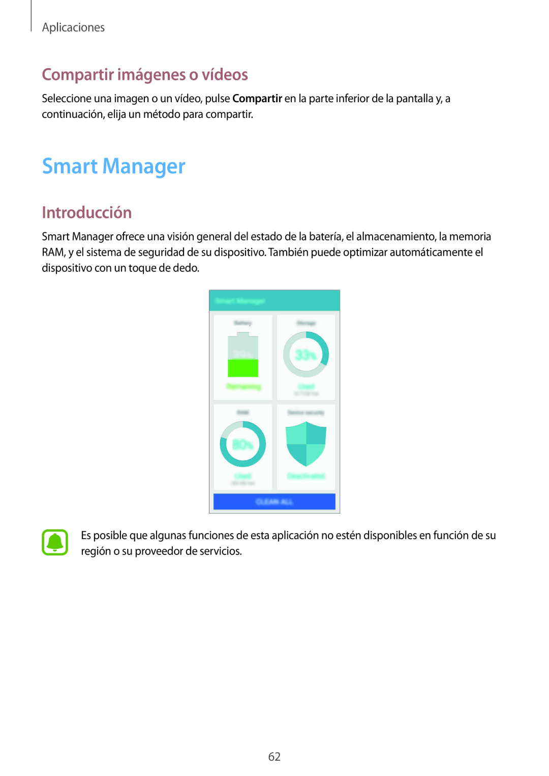 Samsung SM-A510FZKAPHE, SM-A510FEDAPHE, SM-A510FZWAPHE, SM-A510FZDAPHE manual Smart Manager, Compartir imágenes o vídeos 