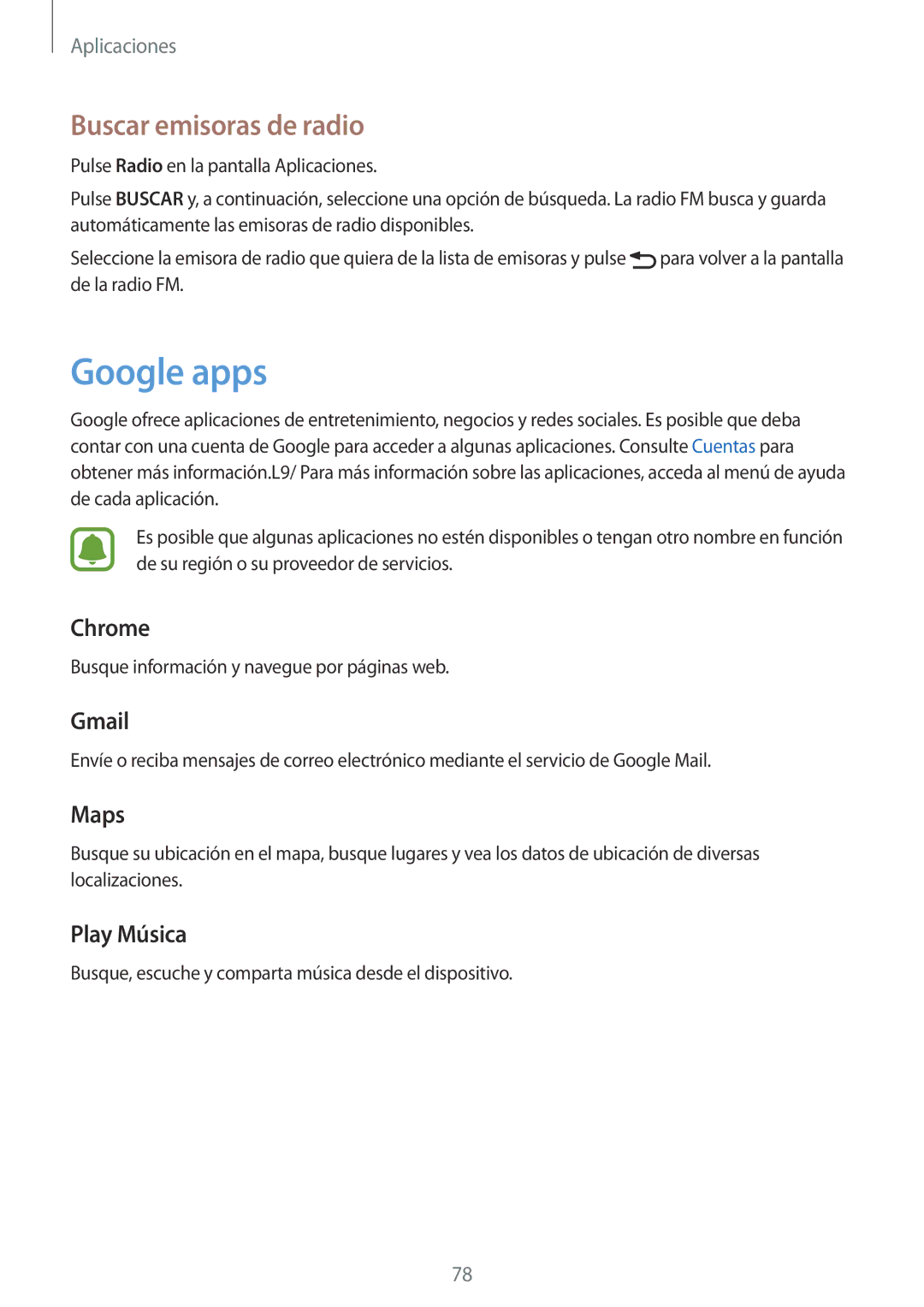 Samsung SM-A510FZKAPHE, SM-A510FEDAPHE, SM-A510FZWAPHE, SM-A510FZDAPHE manual Google apps, Buscar emisoras de radio 