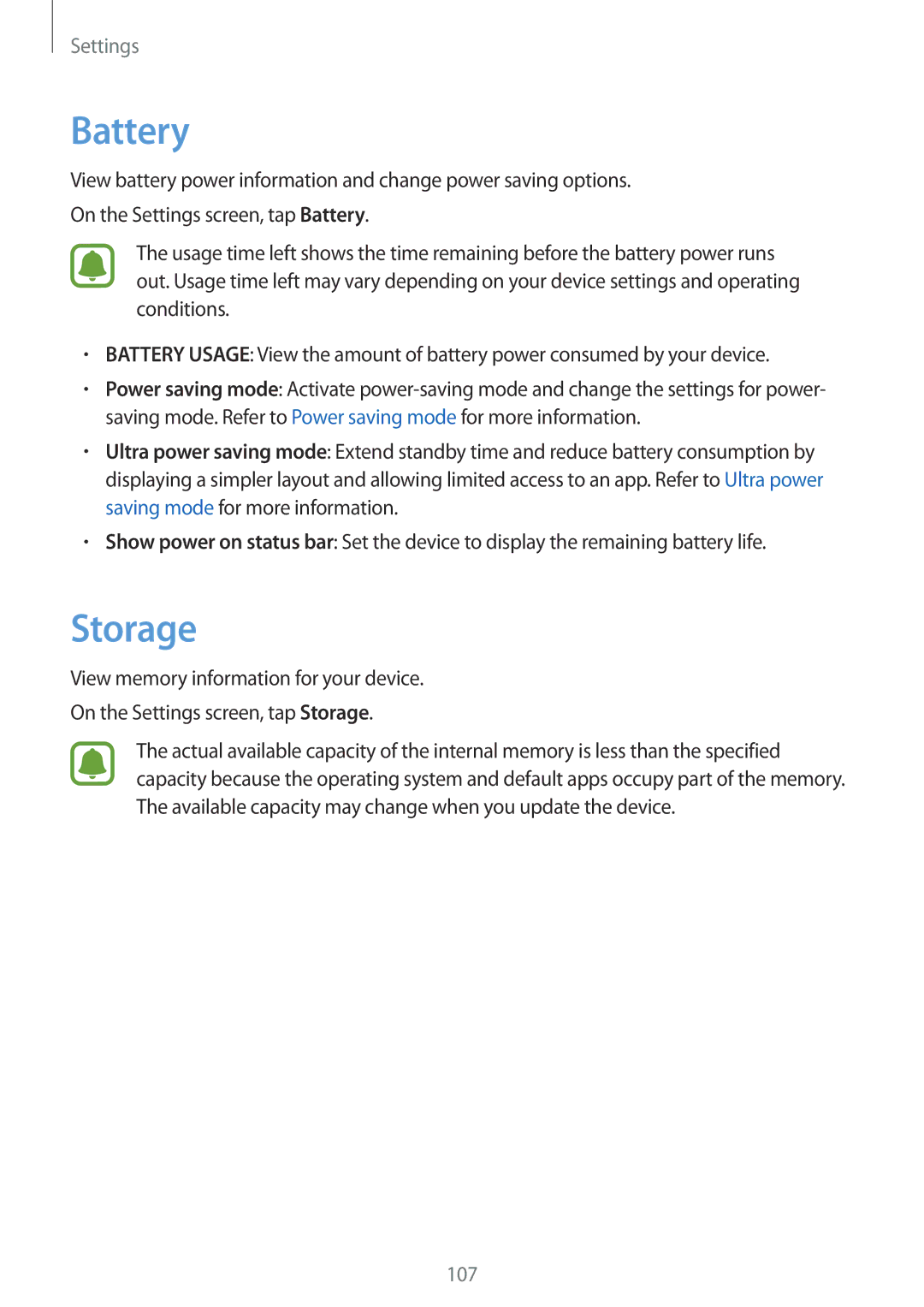 Samsung SM-A510FZWFKSA, SM-A510FEDFKSA, SM-A510FZKFKSA, SM-A510FZDFKSA, SM-A510FZDFXXV, SM-A510FZKFXXV manual Battery, Storage 