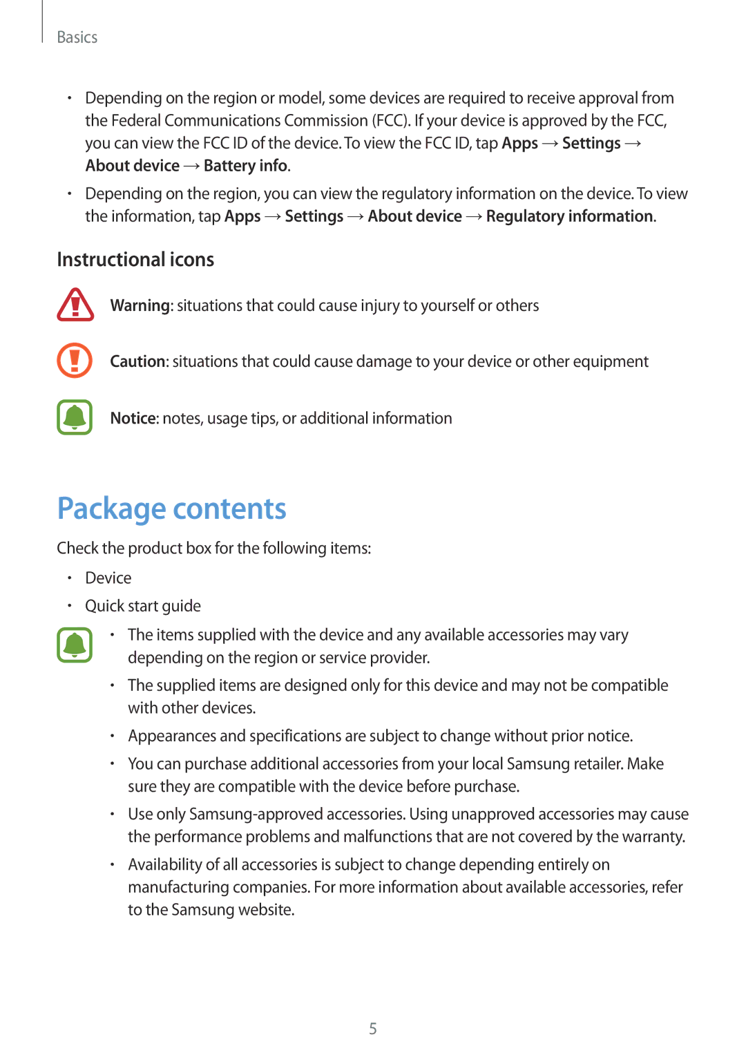 Samsung SM-A510FZKFXXV, SM-A510FEDFKSA, SM-A510FZKFKSA, SM-A510FZWFKSA, SM-A510FZDFKSA, SM-A510FZDFXXV manual Package contents 