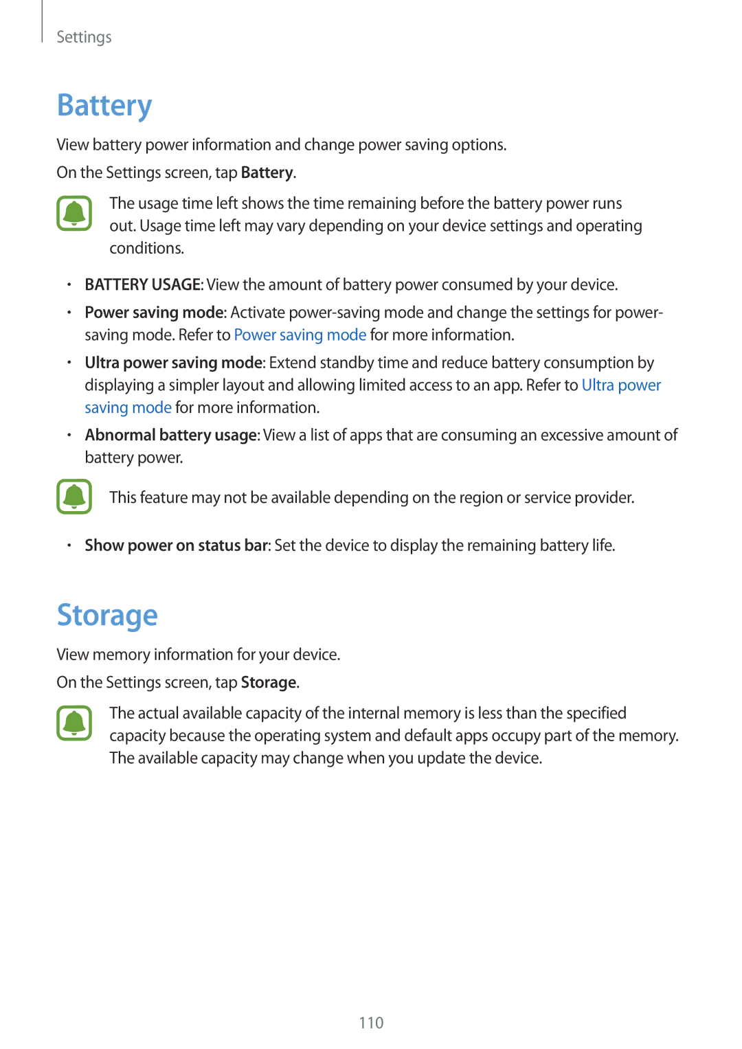 Samsung SM-A510FZKABGL, SM-A510FZDADBT, SM-A510FZWADBT, SM-A510FZKADBT, SM-A510FEDADBT, SM-A510FZKAXEF manual Battery, Storage 