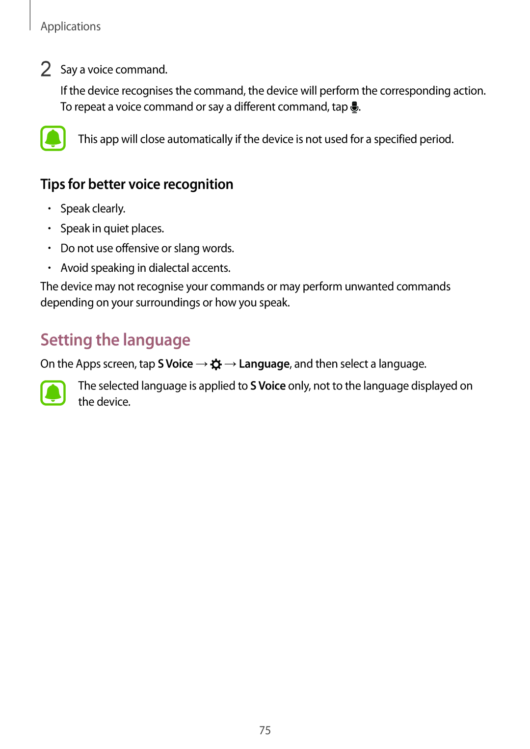 Samsung SM-A510FZKAPHE, SM-A510FZDADBT, SM-A510FZWADBT manual Setting the language, Tips for better voice recognition 