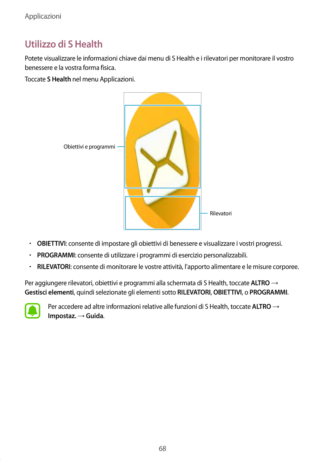 Samsung SM-A510FZKAITV, SM-A510FZDAITV, SM-A510FZWAITV manual Utilizzo di S Health 