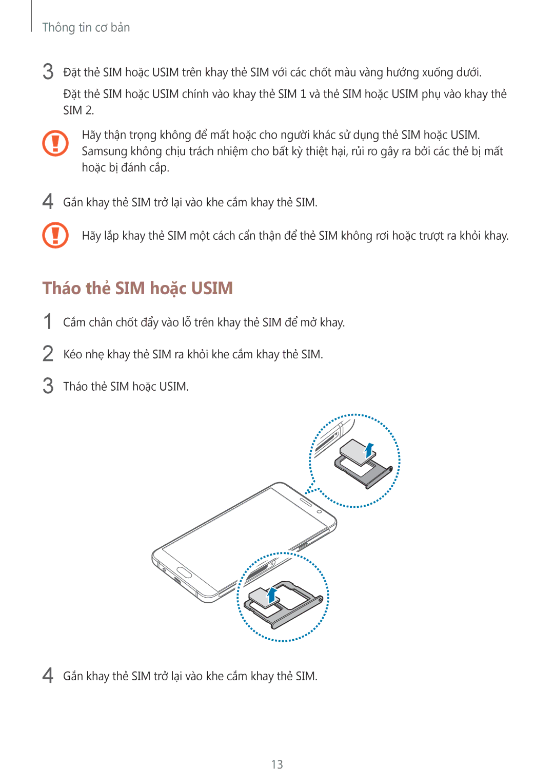 Samsung SM-A510FZKFXXV, SM-A510FZDFXXV, SM-A510FEDFXXV manual Tháo thẻ SIM hoặc Usim 