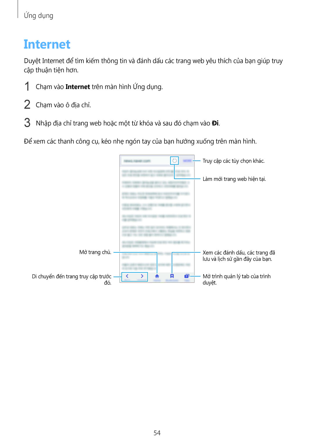 Samsung SM-A510FZDFXXV, SM-A510FZKFXXV, SM-A510FEDFXXV manual Internet, Mở trang chủ 