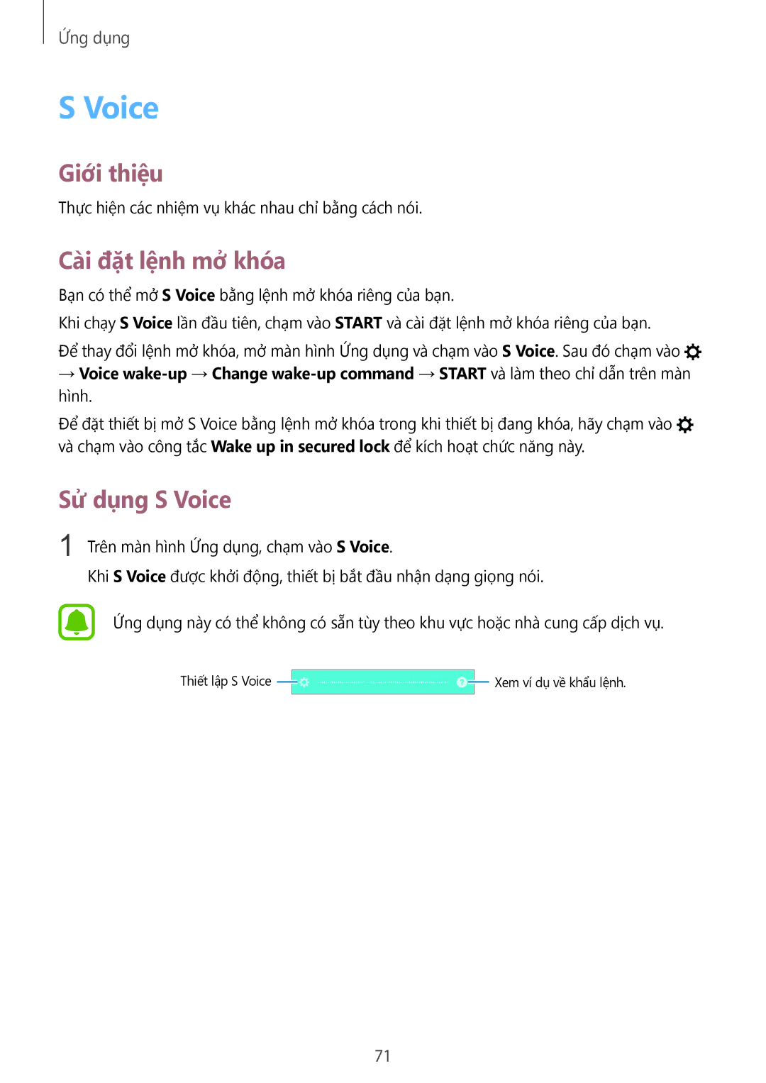 Samsung SM-A510FEDFXXV, SM-A510FZDFXXV, SM-A510FZKFXXV manual Cài đặt lệnh mở khóa, Sử dụng S Voice 
