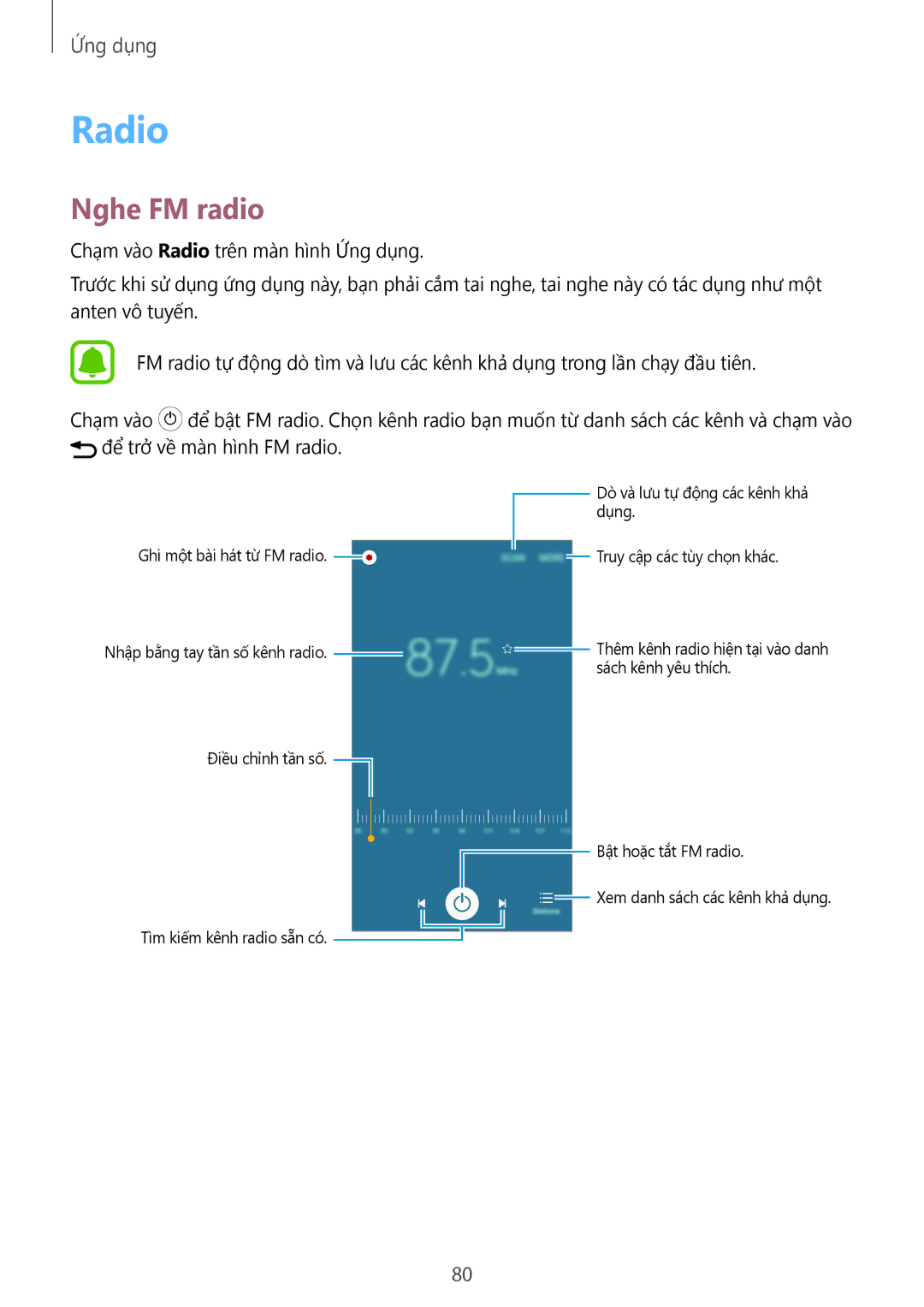 Samsung SM-A510FEDFXXV, SM-A510FZDFXXV, SM-A510FZKFXXV manual Radio, Nghe FM radio 