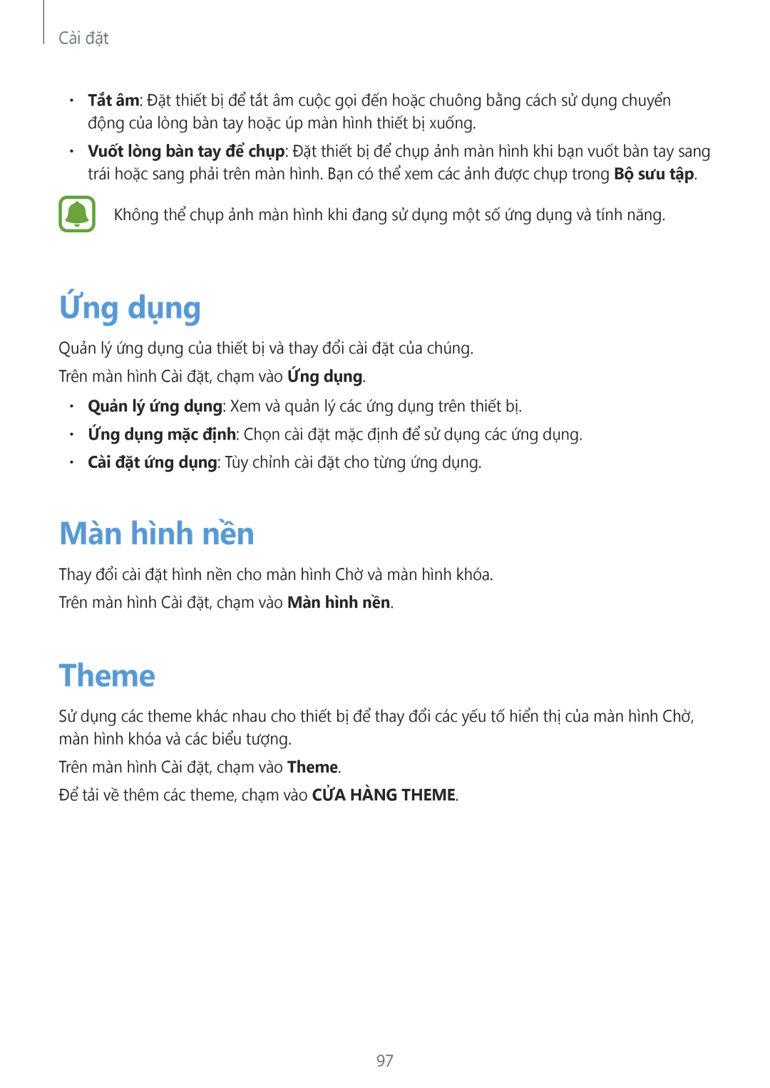 Samsung SM-A510FZKFXXV, SM-A510FZDFXXV, SM-A510FEDFXXV manual Ứng dụng, Màn hình nền, Theme 