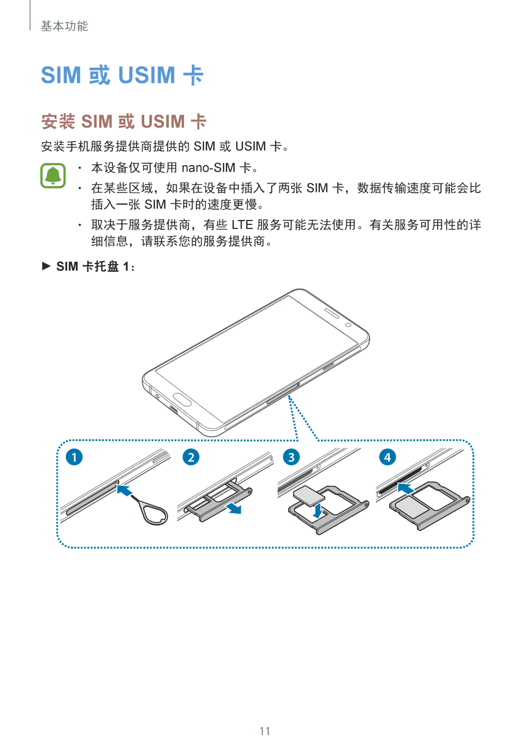 Samsung SM-A510FEDFXXV, SM-A510FZDFXXV, SM-A510FZKFXXV manual SIM 或 Usim 卡 