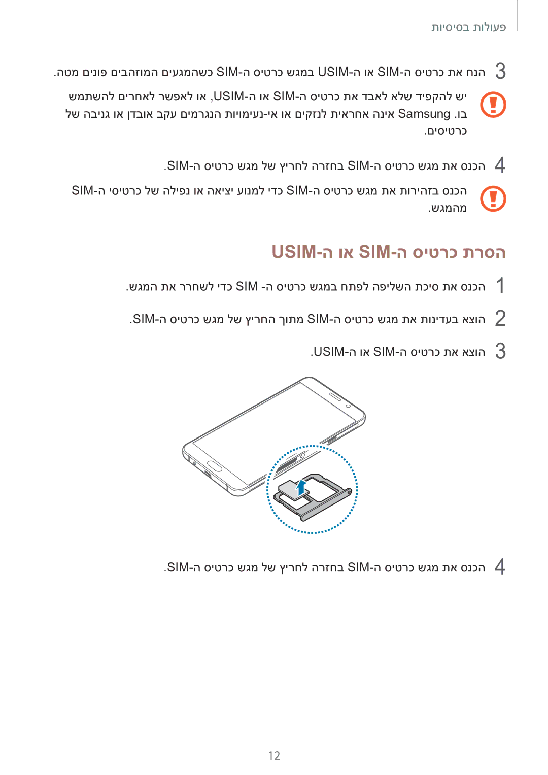 Samsung SM-A510FZKAILO manual Usim-ה וא Sim-ה סיטרכ תרסה 