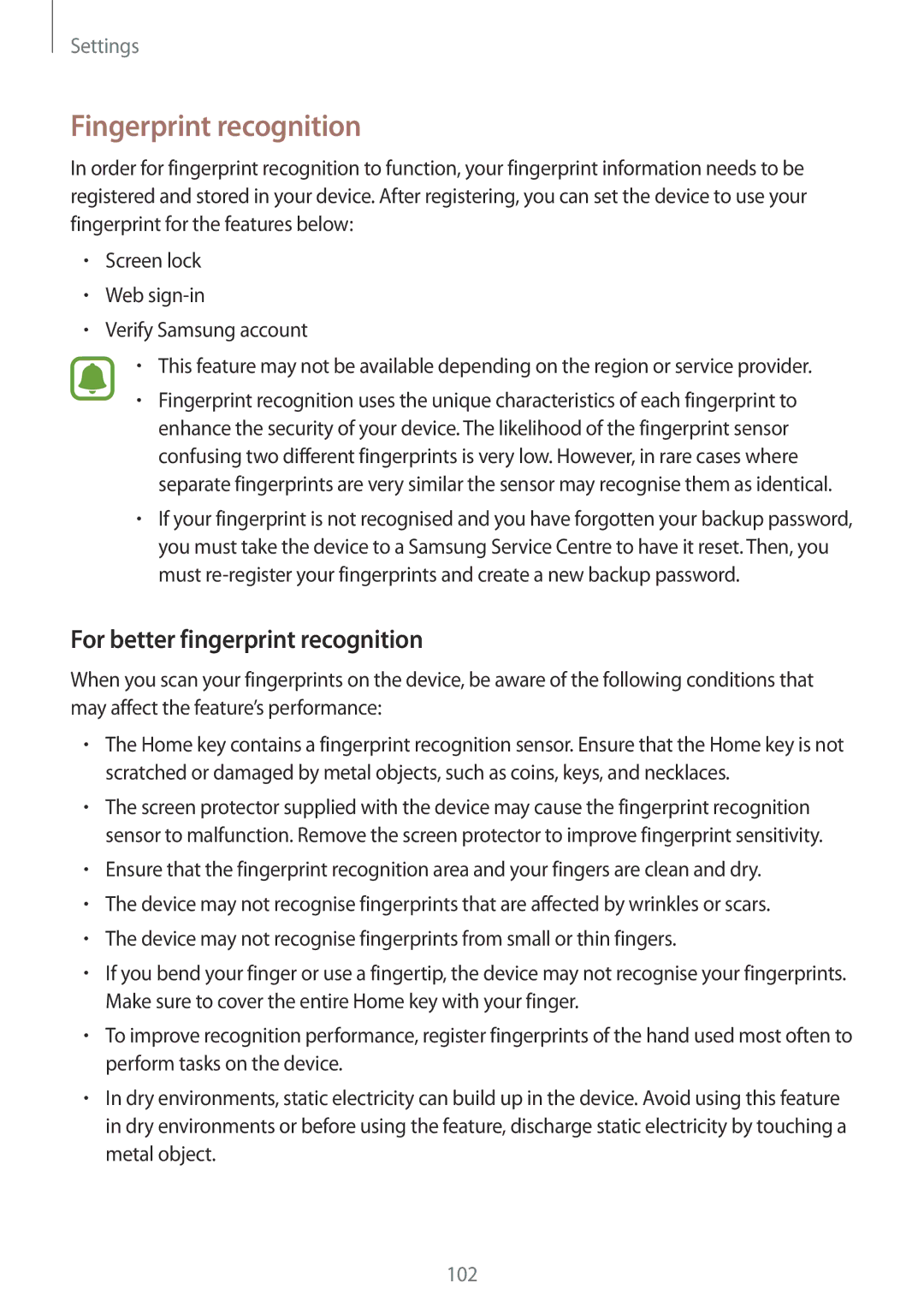 Samsung SM-A510FZKAILO manual Fingerprint recognition, For better fingerprint recognition 