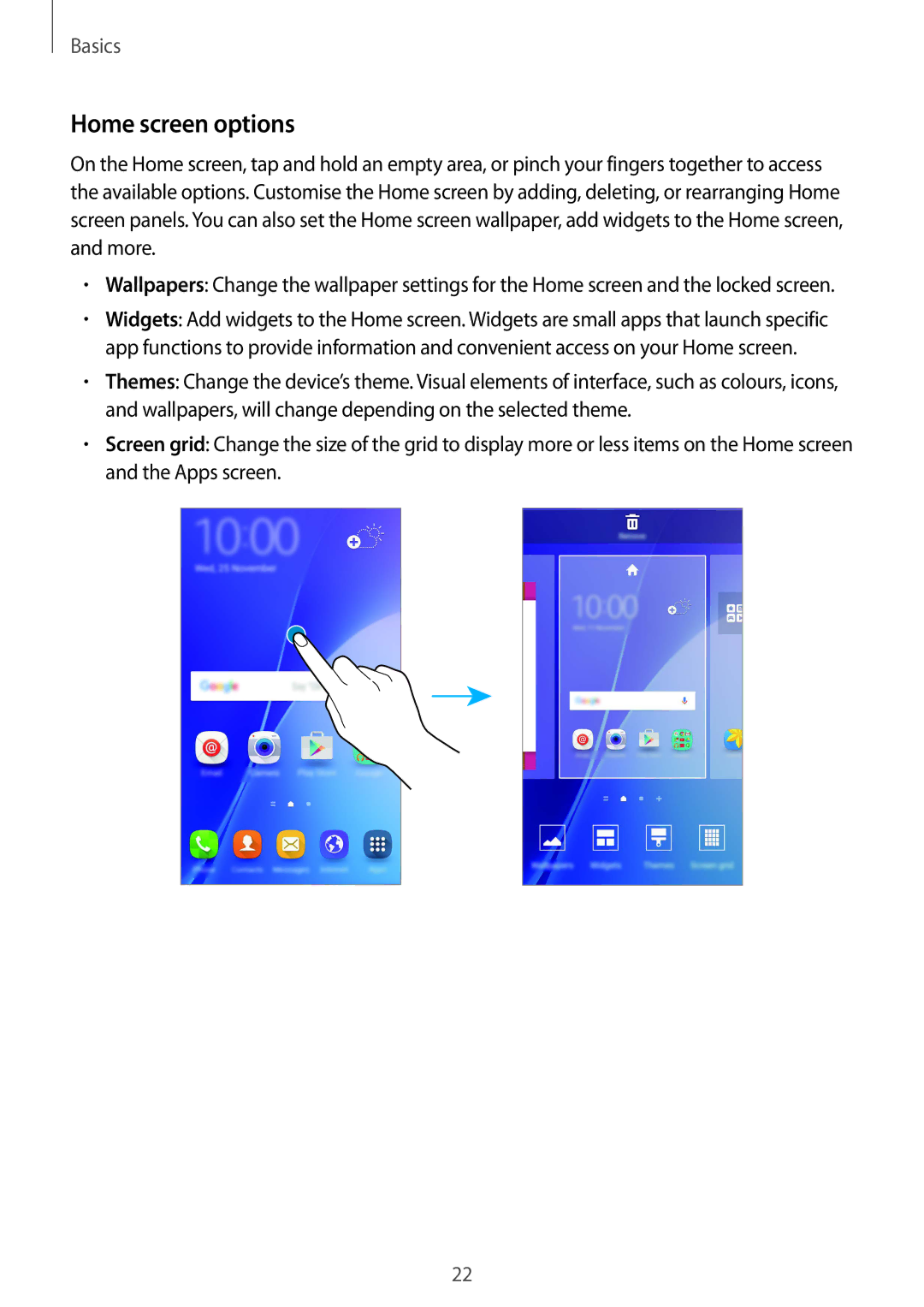 Samsung SM-A510FZKAILO manual Home screen options 