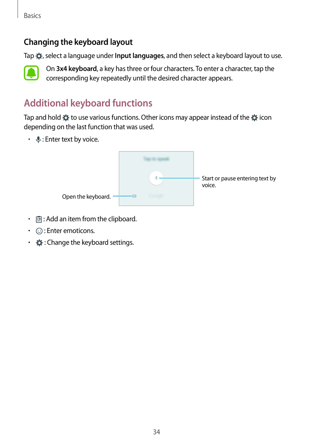 Samsung SM-A510FZKAILO manual Additional keyboard functions, Changing the keyboard layout 