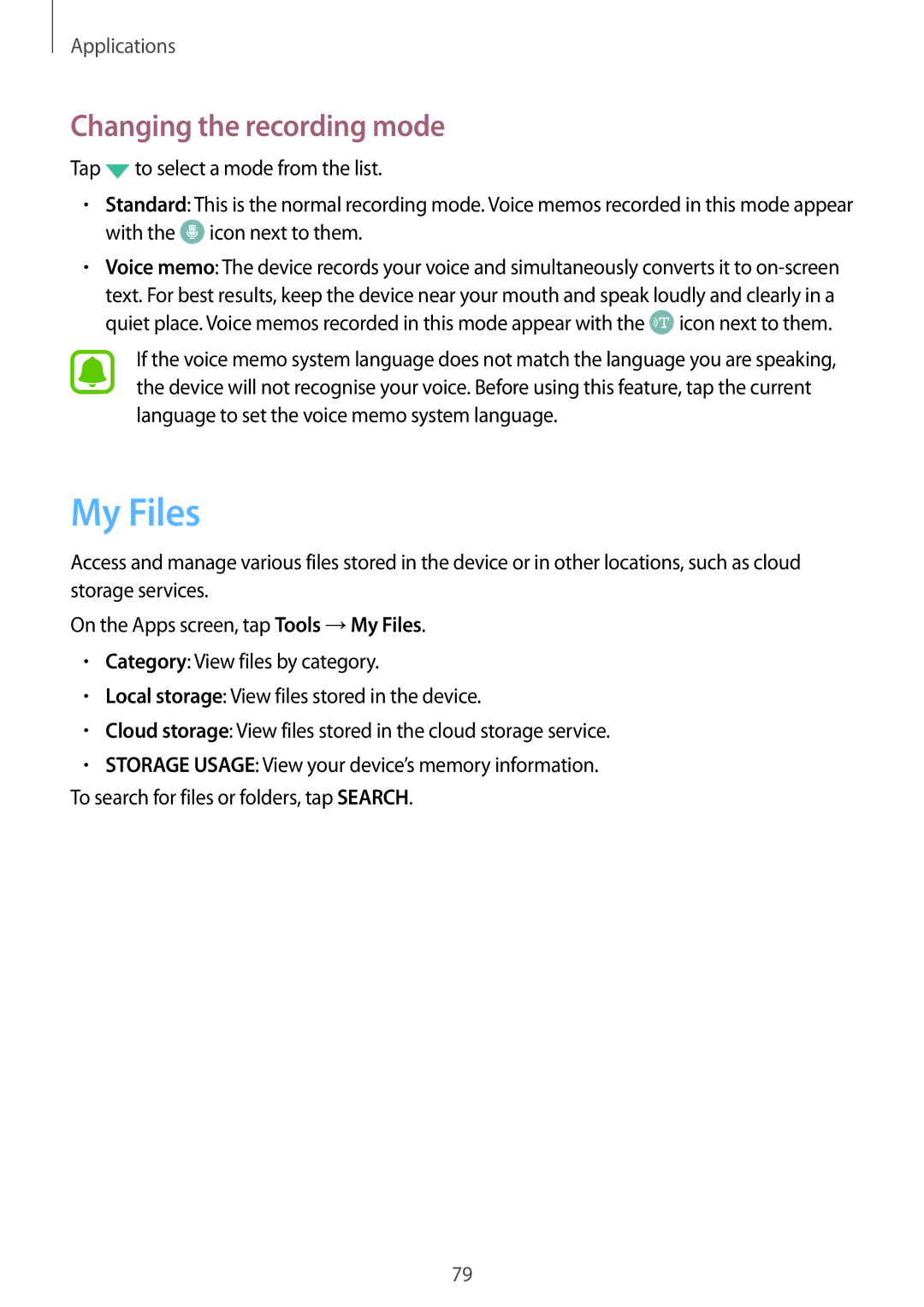 Samsung SM-A510FZKAILO manual My Files, Changing the recording mode 