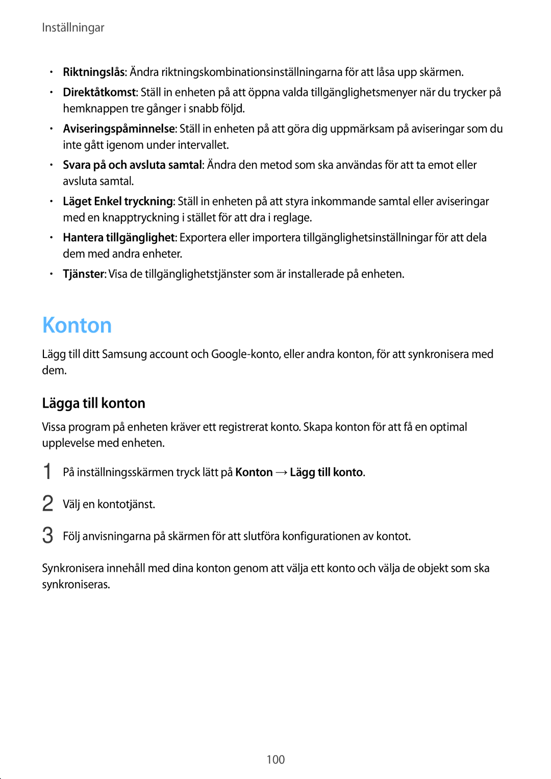 Samsung SM-A510FZWANEE, SM-A510FZKANEE, SM-A510FZDANEE manual Konton, Lägga till konton 