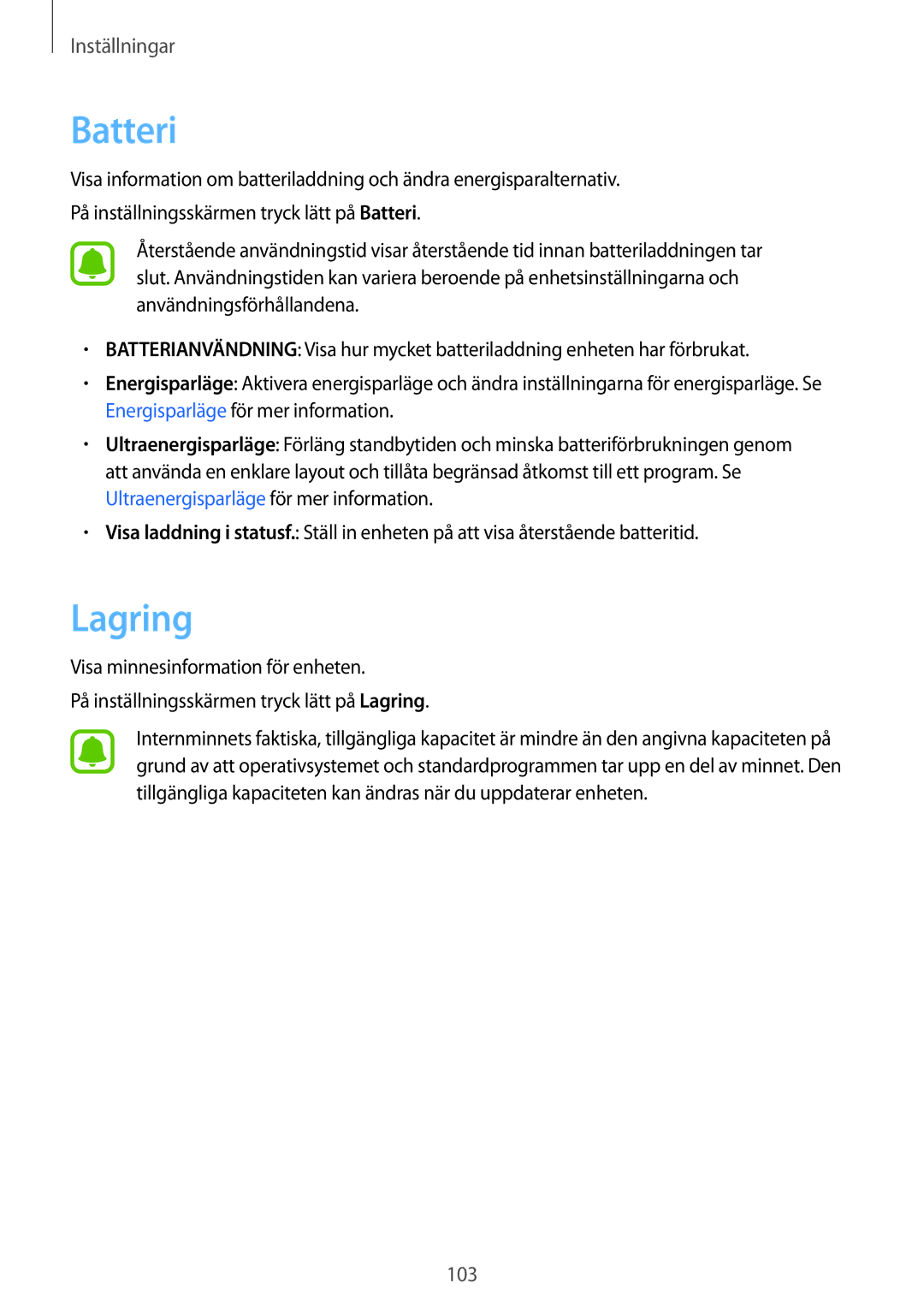 Samsung SM-A510FZWANEE, SM-A510FZKANEE, SM-A510FZDANEE manual Batteri, Lagring 