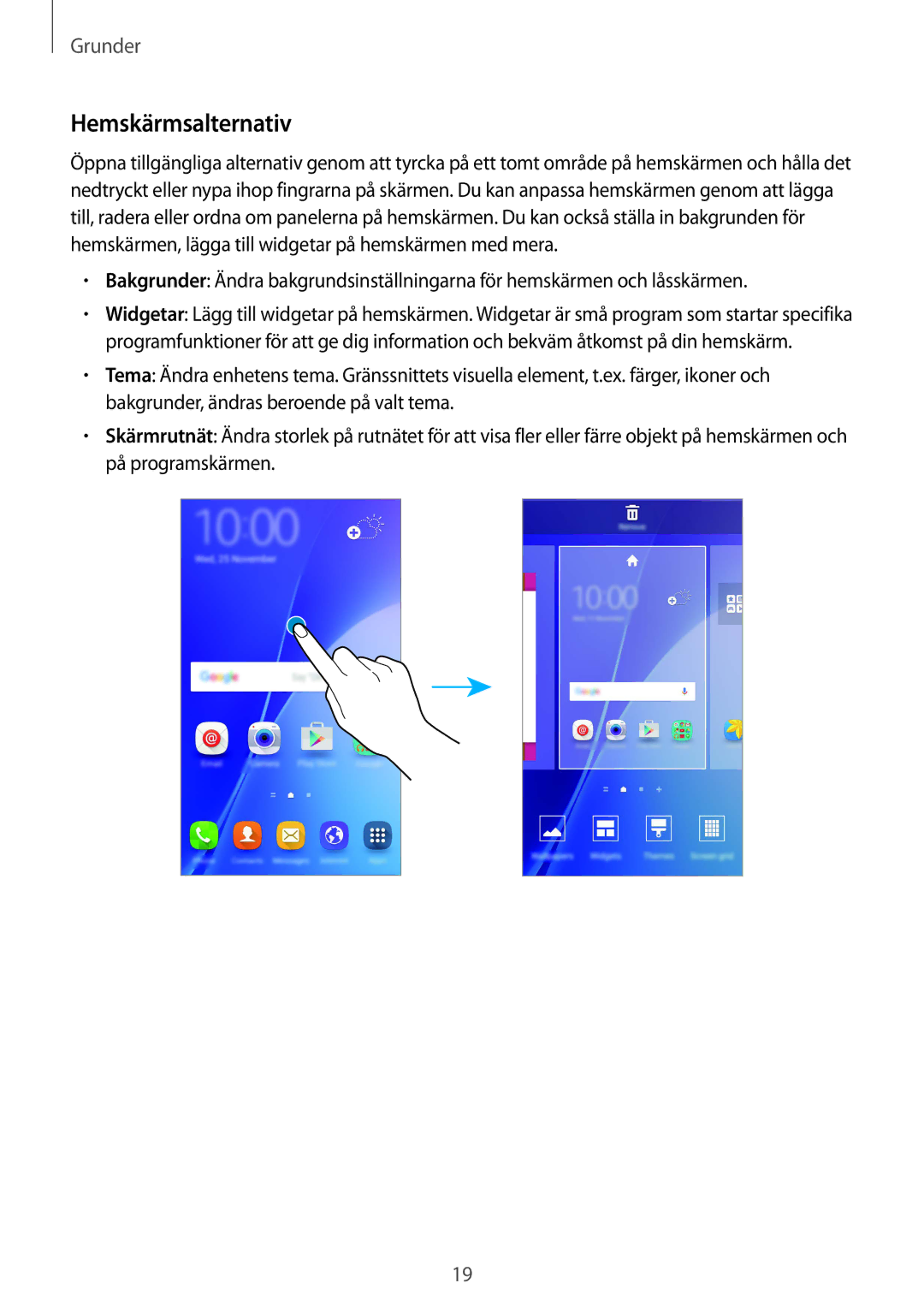 Samsung SM-A510FZWANEE, SM-A510FZKANEE, SM-A510FZDANEE manual Hemskärmsalternativ 