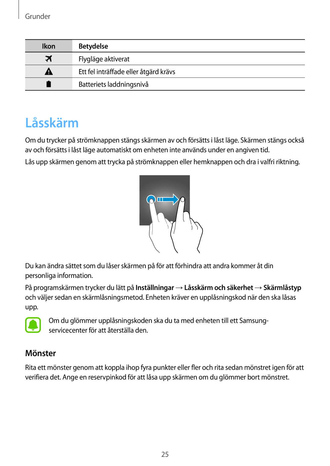 Samsung SM-A510FZWANEE, SM-A510FZKANEE, SM-A510FZDANEE manual Låsskärm, Mönster 