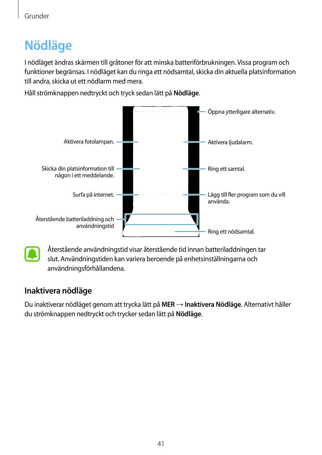 Samsung SM-A510FZDANEE, SM-A510FZKANEE, SM-A510FZWANEE manual Nödläge, Inaktivera nödläge 