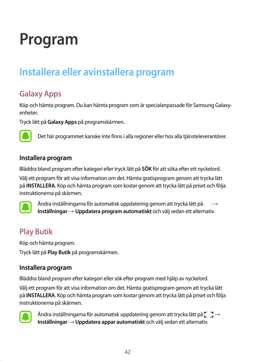 Samsung SM-A510FZKANEE, SM-A510FZWANEE Installera eller avinstallera program, Galaxy Apps, Play Butik, Installera program 