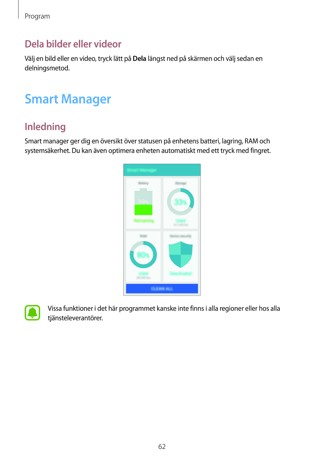 Samsung SM-A510FZDANEE, SM-A510FZKANEE, SM-A510FZWANEE manual Smart Manager, Dela bilder eller videor 