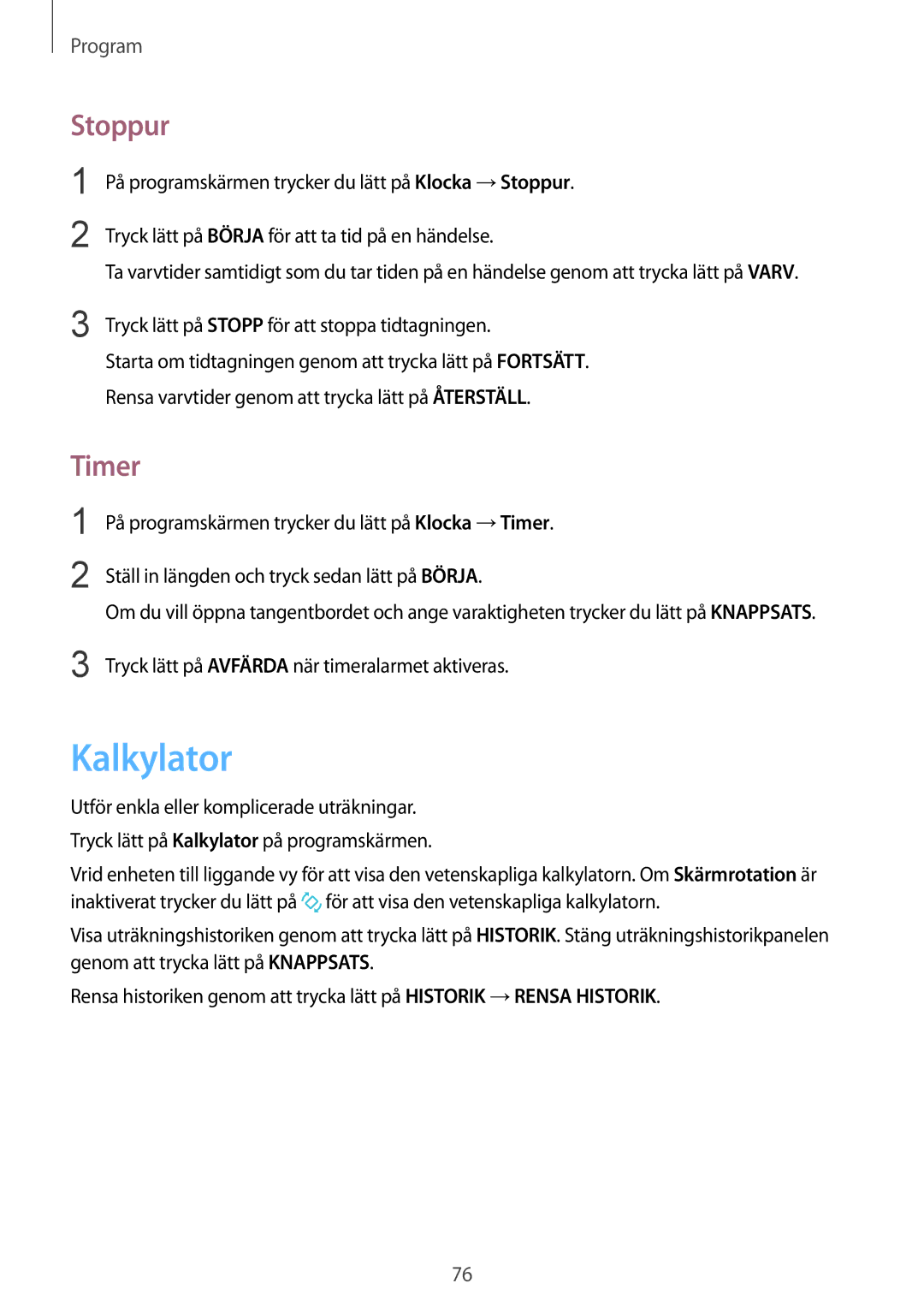 Samsung SM-A510FZWANEE, SM-A510FZKANEE, SM-A510FZDANEE manual Kalkylator, Stoppur, Timer 