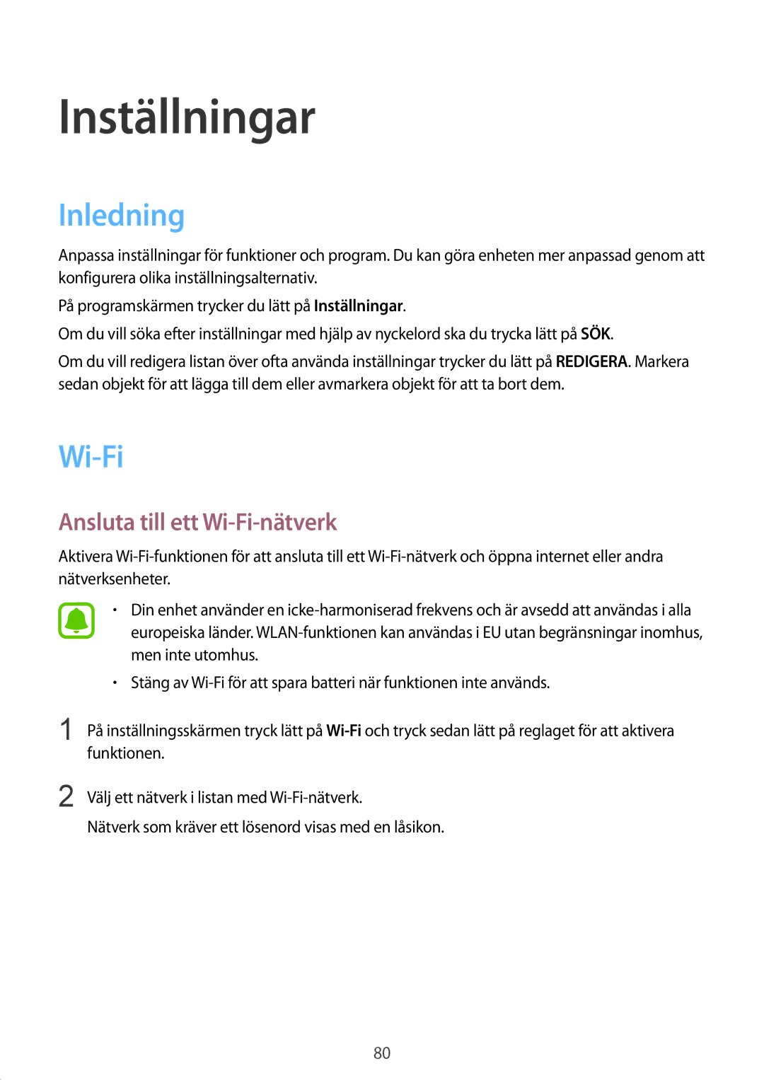 Samsung SM-A510FZDANEE, SM-A510FZKANEE, SM-A510FZWANEE manual Inledning, Ansluta till ett Wi-Fi-nätverk 