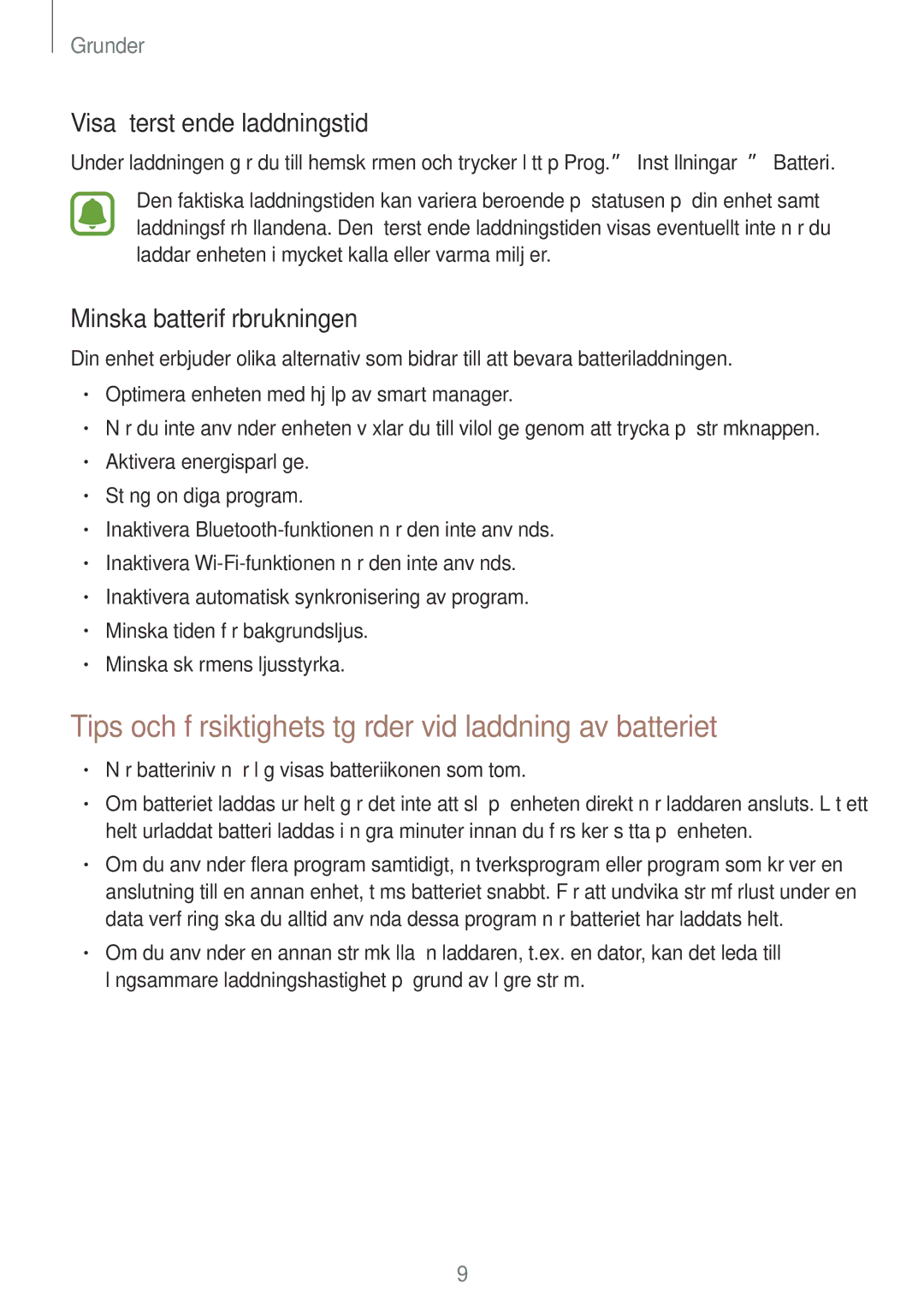 Samsung SM-A510FZKANEE manual Tips och försiktighetsåtgärder vid laddning av batteriet, Visa återstående laddningstid 