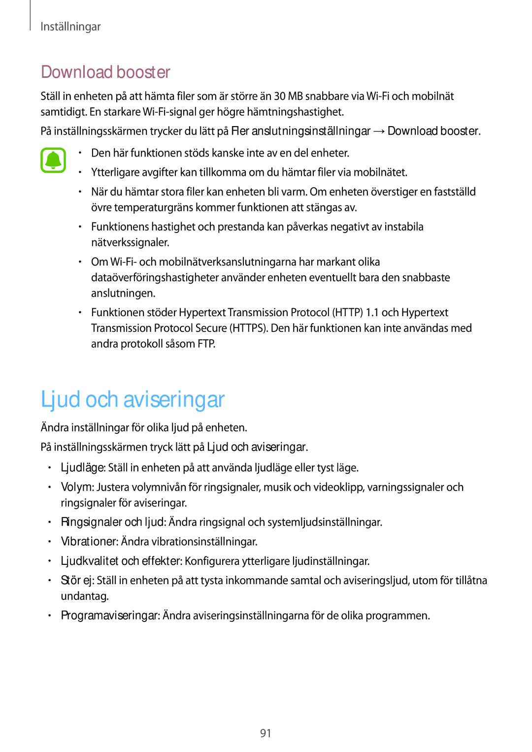 Samsung SM-A510FZWANEE, SM-A510FZKANEE, SM-A510FZDANEE manual Ljud och aviseringar, Download booster 