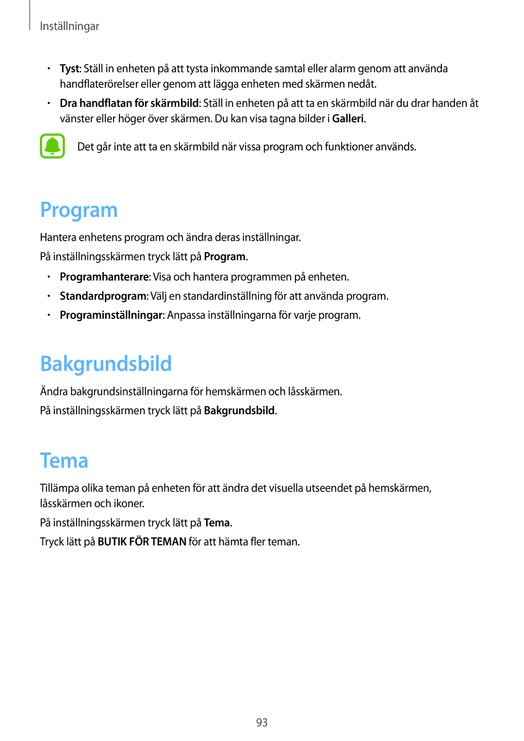 Samsung SM-A510FZKANEE, SM-A510FZWANEE, SM-A510FZDANEE manual Program, Bakgrundsbild, Tema 