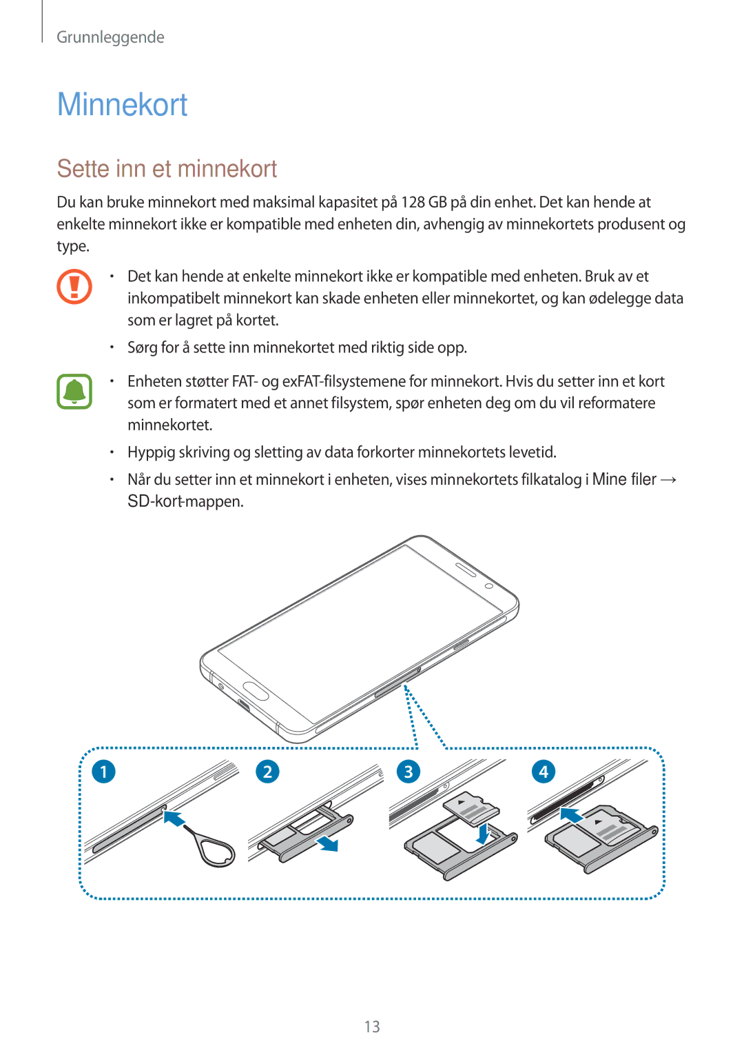 Samsung SM-A510FZWANEE, SM-A510FZKANEE, SM-A510FZDANEE manual Minnekort, Sette inn et minnekort 