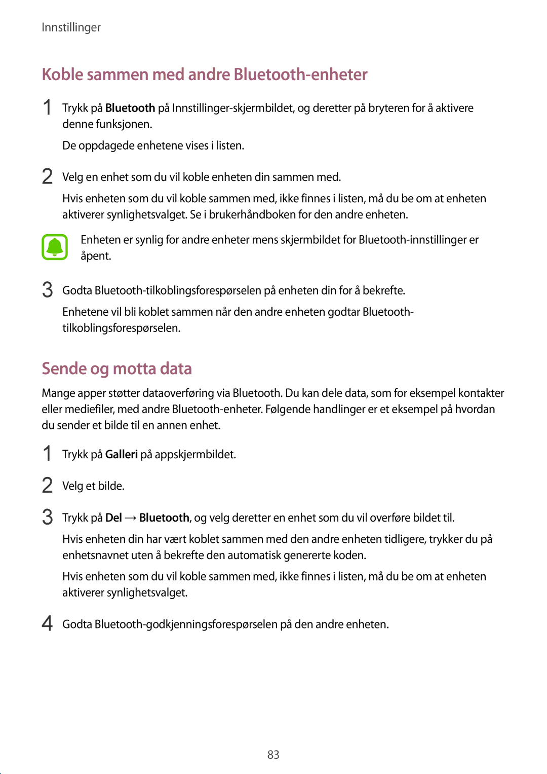 Samsung SM-A510FZDANEE, SM-A510FZKANEE, SM-A510FZWANEE manual Koble sammen med andre Bluetooth-enheter, Sende og motta data 