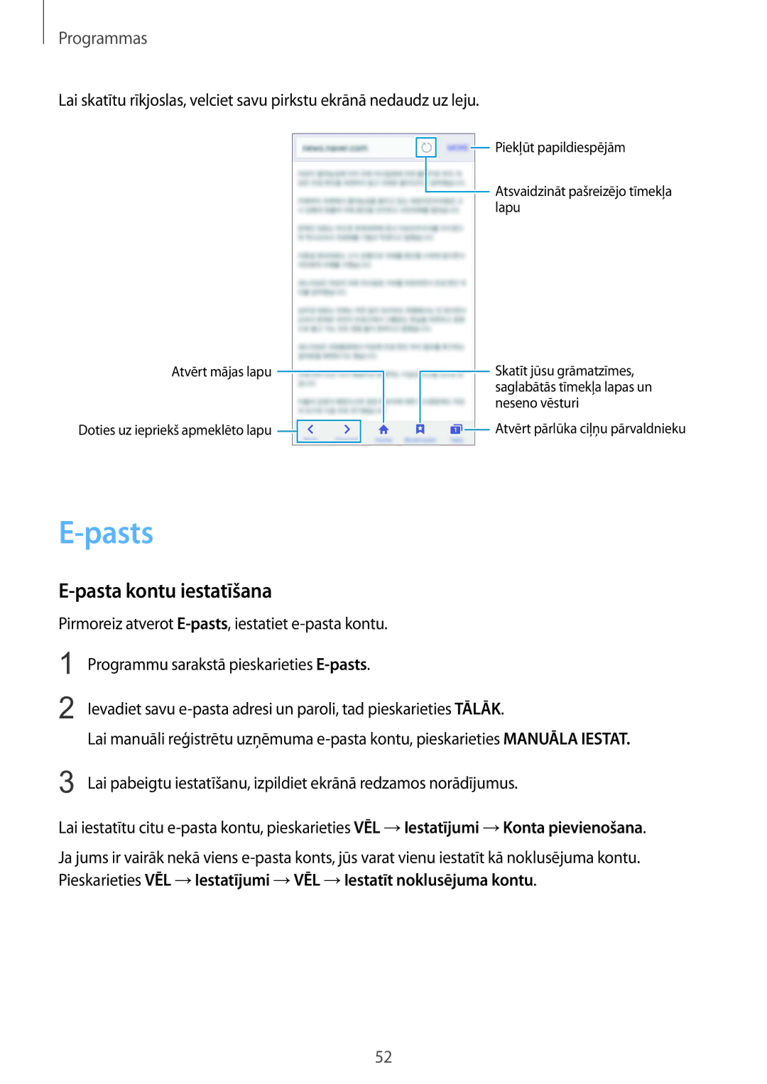 Samsung SM-A510FZKASEB, SM-A510FZDASEB manual Pasts, Pasta kontu iestatīšana 