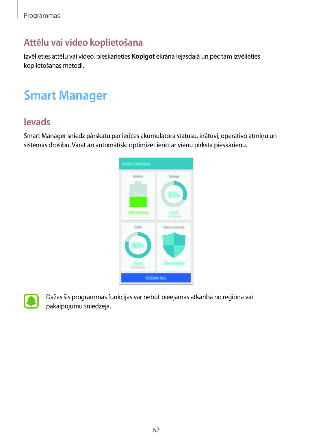 Samsung SM-A510FZKASEB, SM-A510FZDASEB manual Smart Manager, Attēlu vai video koplietošana 