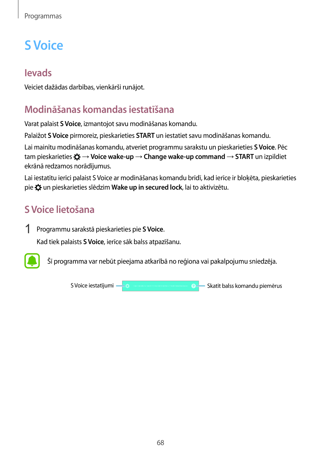 Samsung SM-A510FZKASEB, SM-A510FZDASEB manual Modināšanas komandas iestatīšana, Voice lietošana 