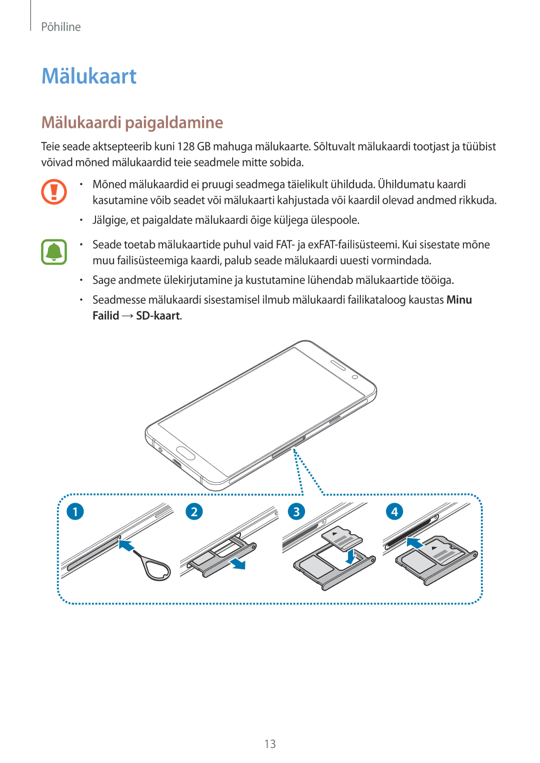 Samsung SM-A510FZDASEB, SM-A510FZKASEB manual Mälukaart, Mälukaardi paigaldamine 