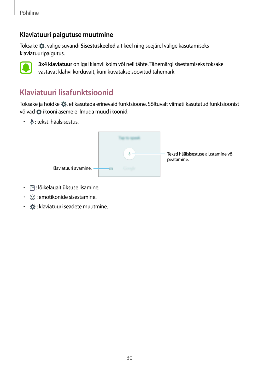 Samsung SM-A510FZKASEB, SM-A510FZDASEB manual Klaviatuuri lisafunktsioonid, Klaviatuuri paigutuse muutmine 