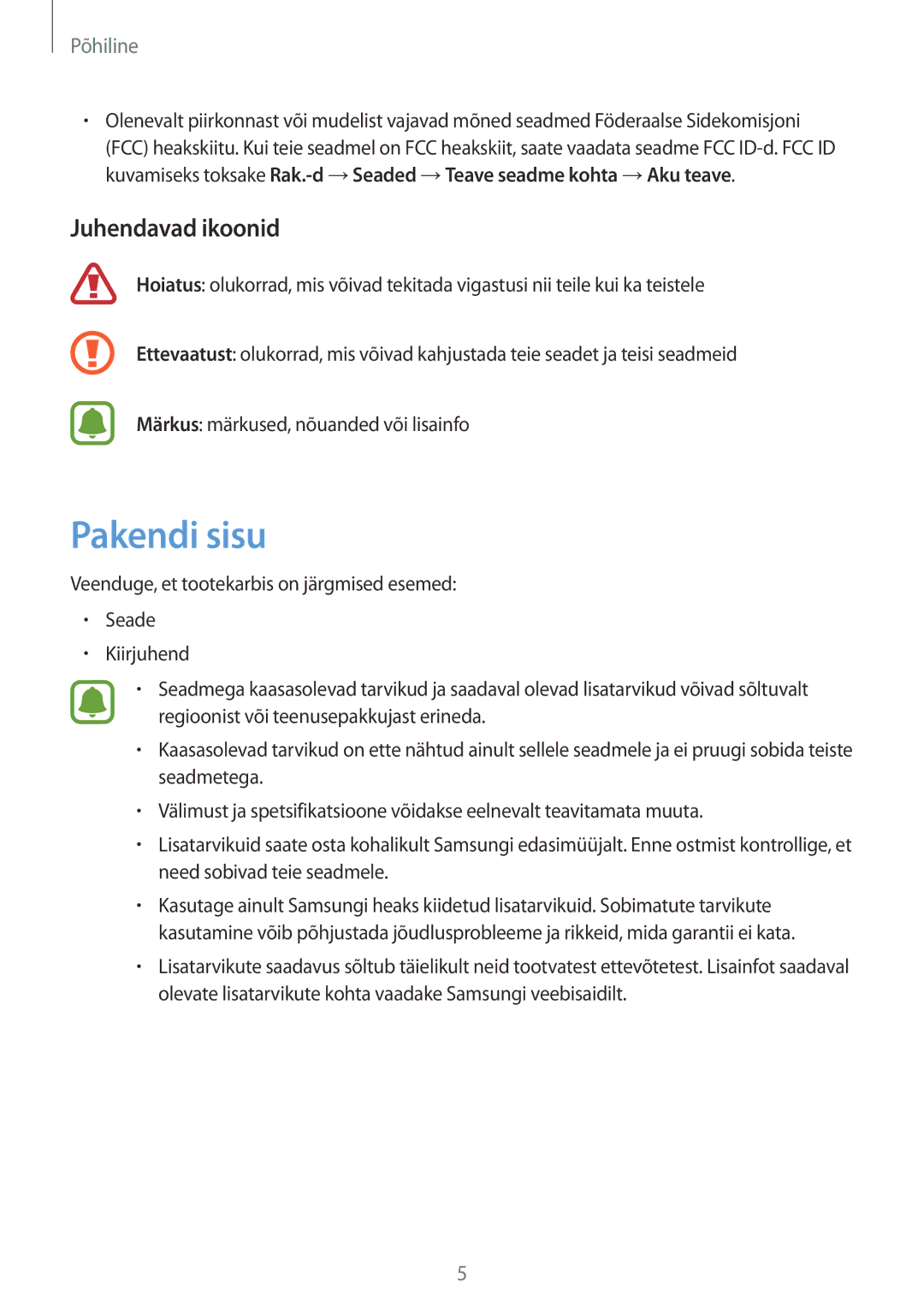 Samsung SM-A510FZDASEB, SM-A510FZKASEB manual Pakendi sisu, Juhendavad ikoonid 