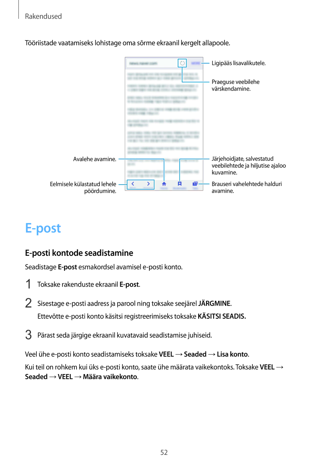 Samsung SM-A510FZKASEB, SM-A510FZDASEB manual Posti kontode seadistamine 