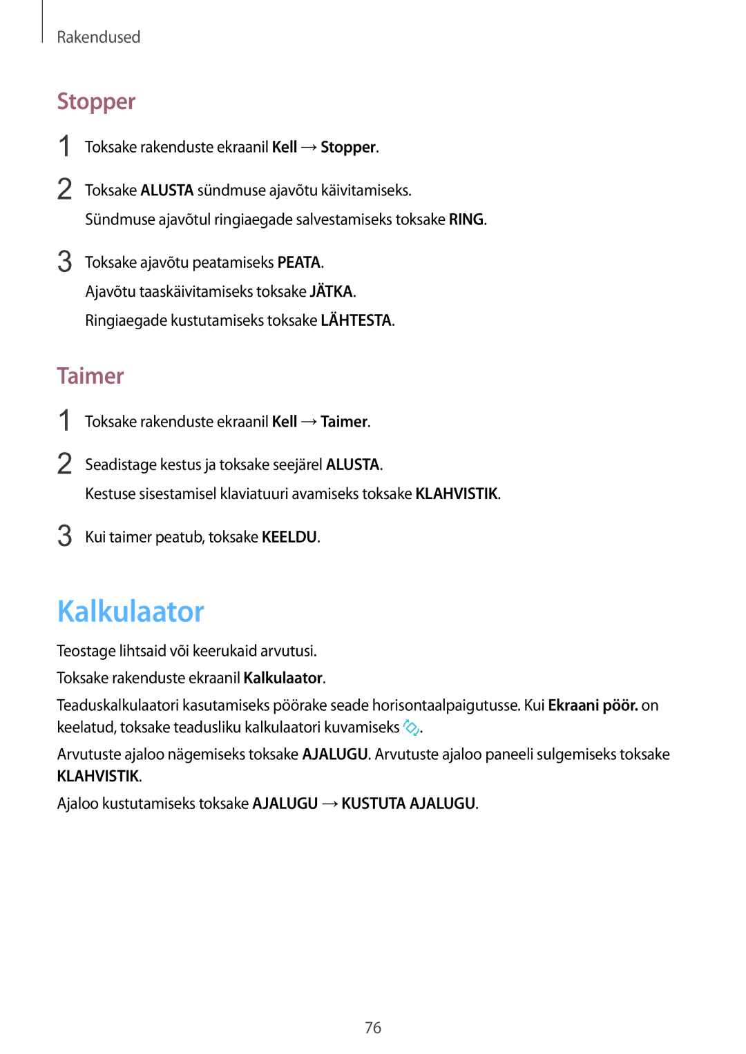 Samsung SM-A510FZKASEB, SM-A510FZDASEB manual Kalkulaator, Stopper, Taimer 