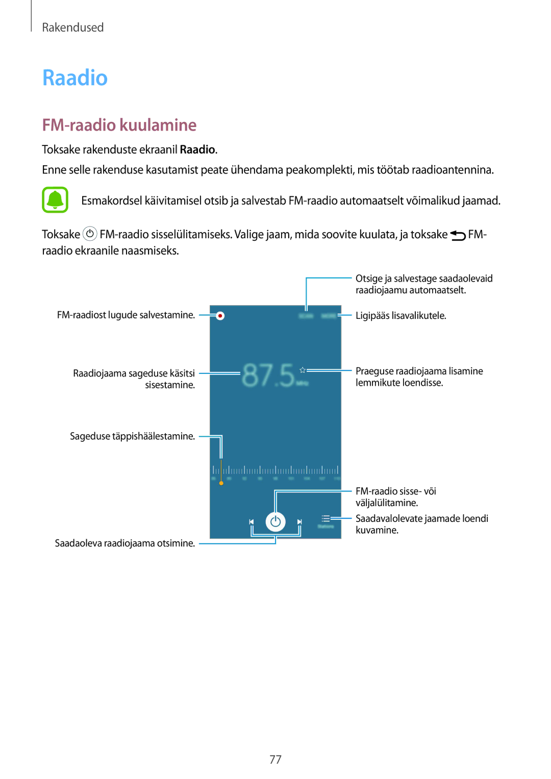 Samsung SM-A510FZDASEB, SM-A510FZKASEB manual Raadio, FM-raadio kuulamine 