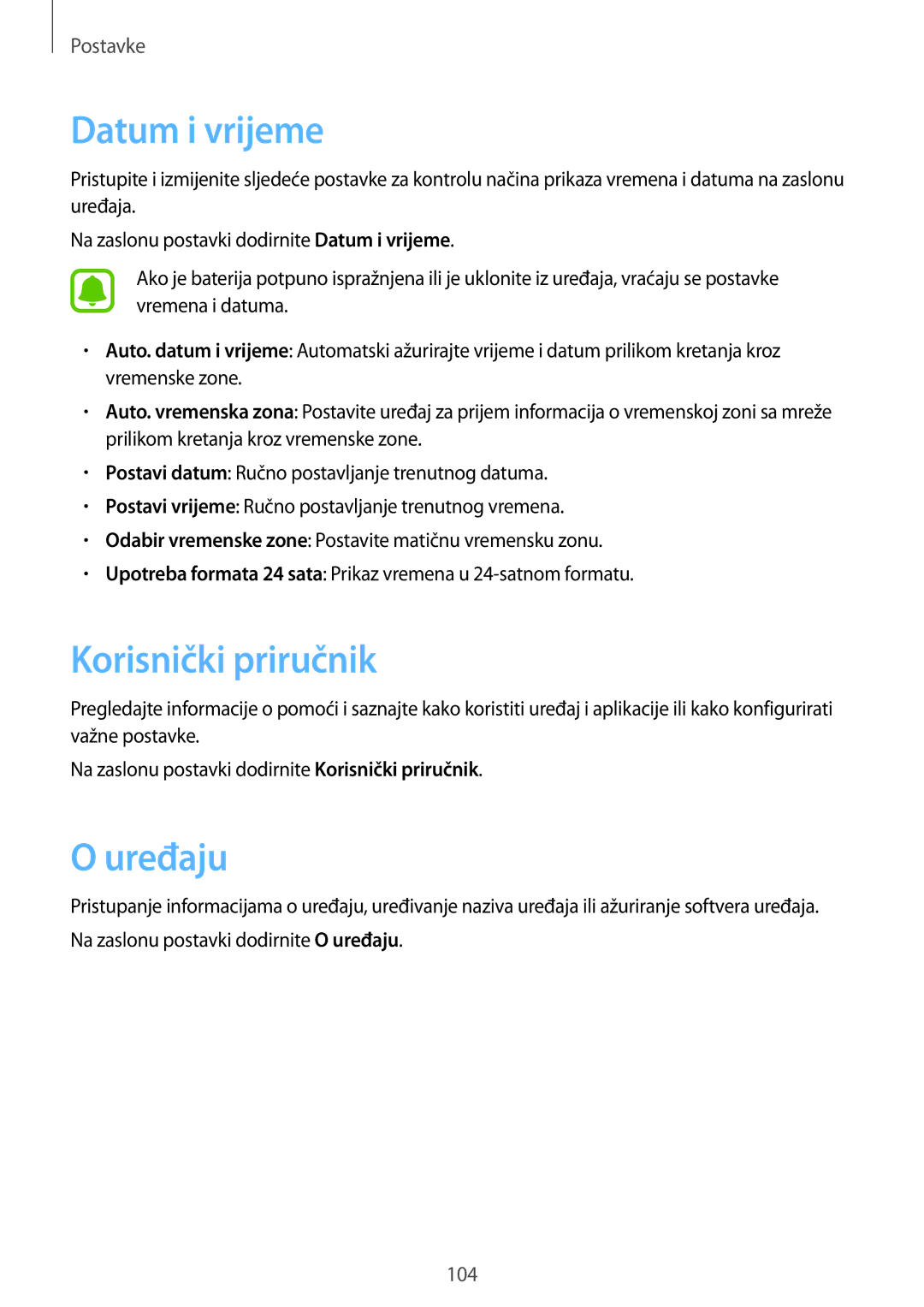 Samsung SM-A510FZKASEE manual Datum i vrijeme, Korisnički priručnik, Uređaju 