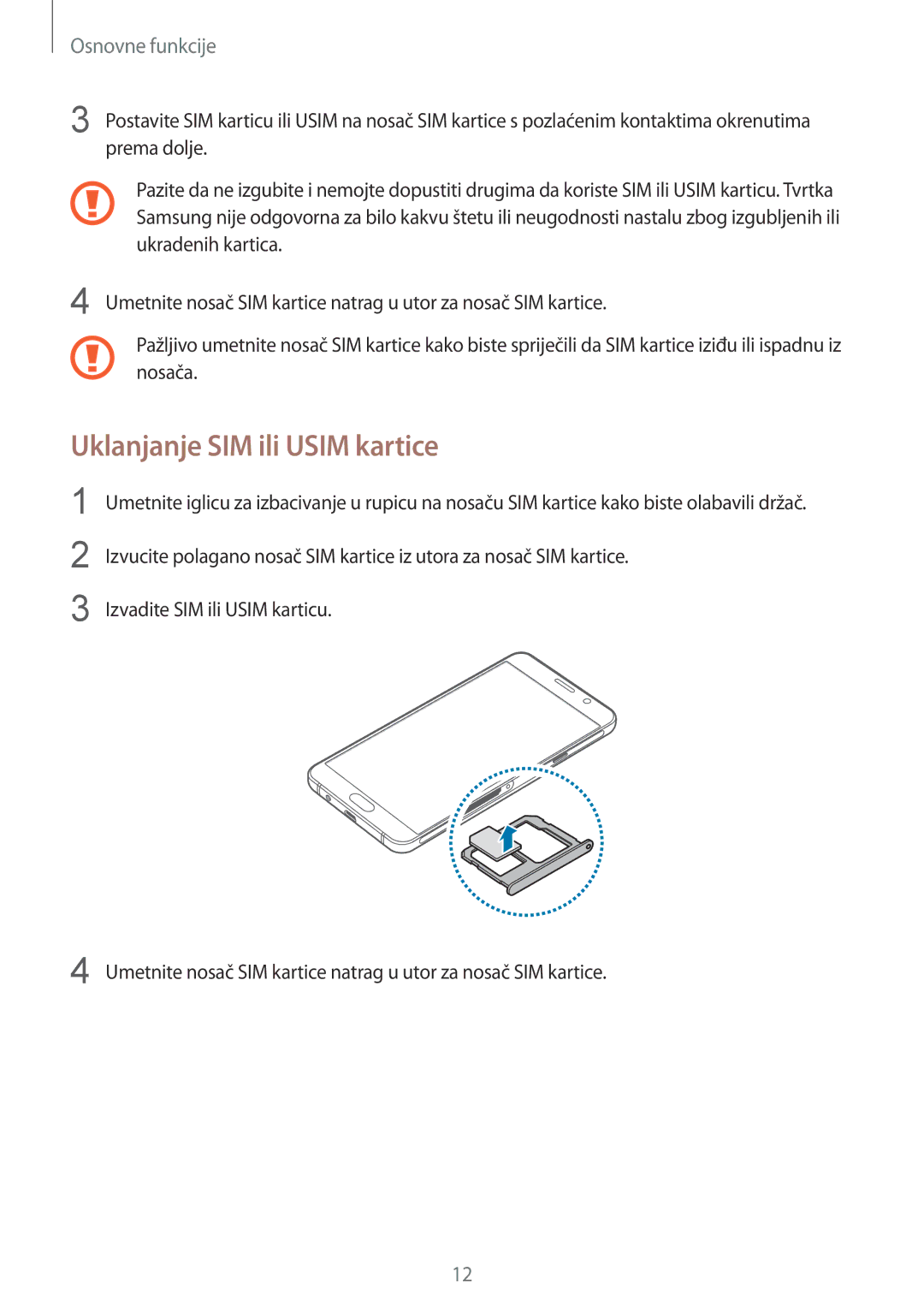 Samsung SM-A510FZKASEE manual Uklanjanje SIM ili Usim kartice 