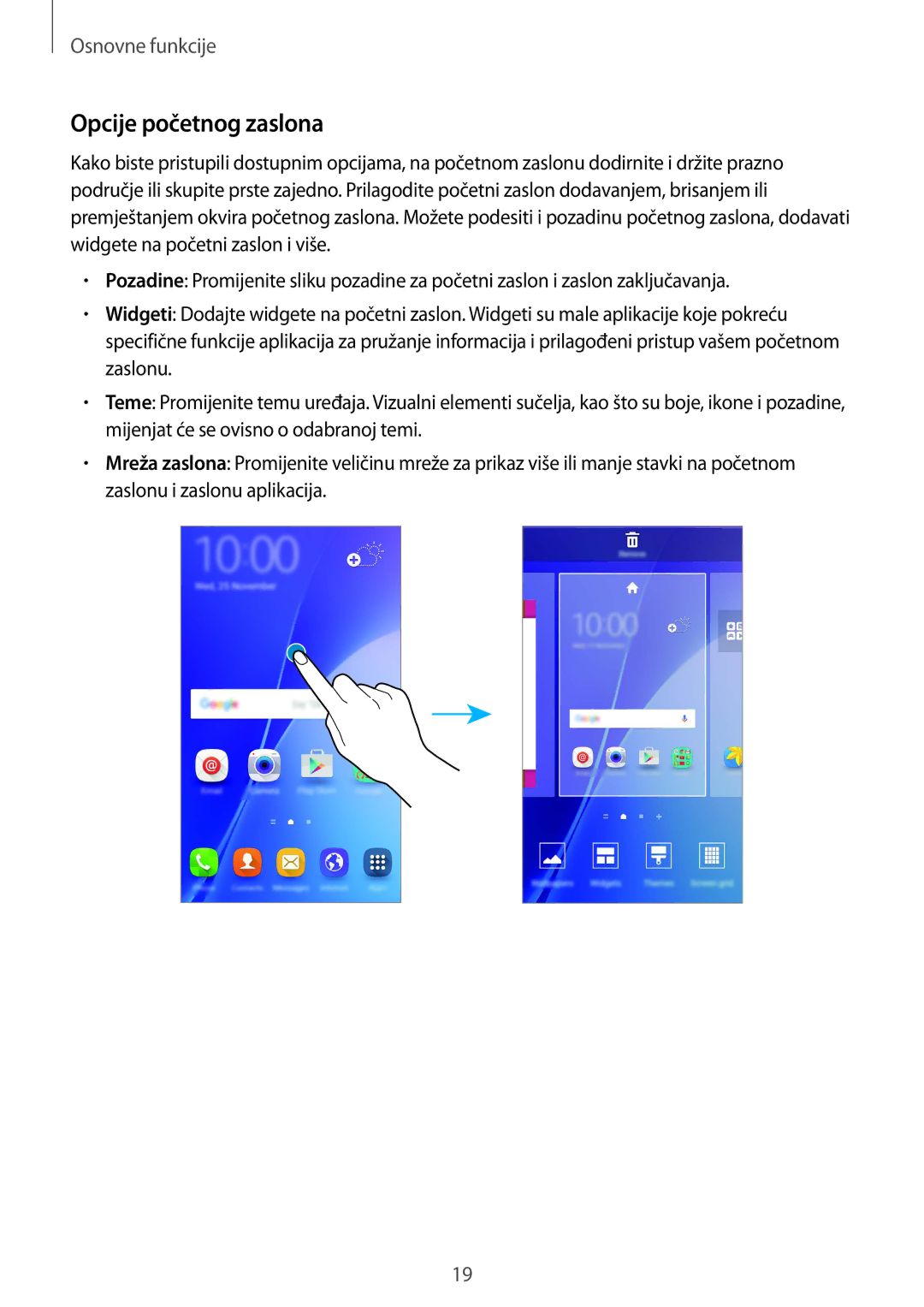 Samsung SM-A510FZKASEE manual Opcije početnog zaslona 